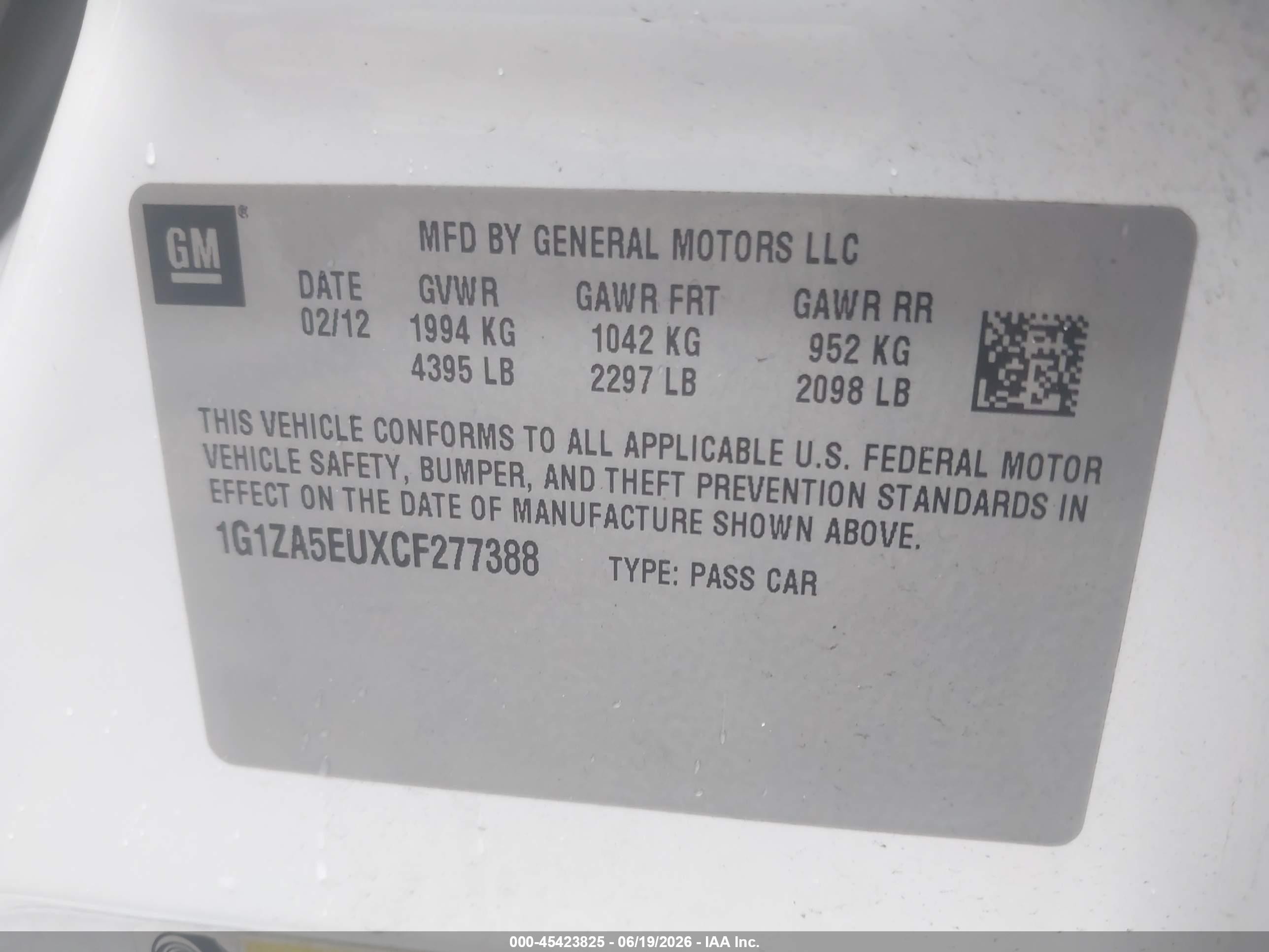 2012 Chevrolet Malibu Ls Белый vin: 1G1ZA5EUXCF277388