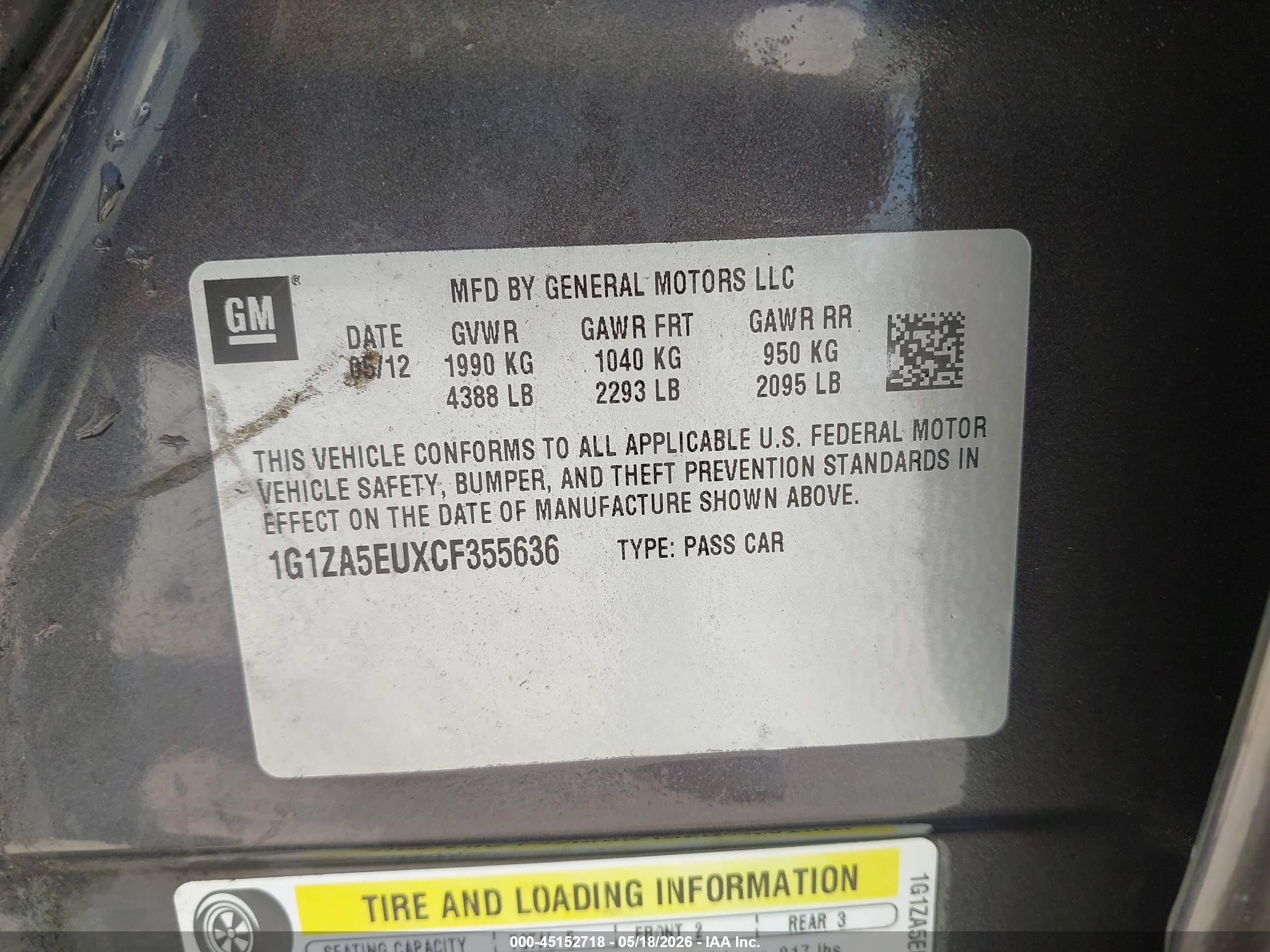 2012 Chevrolet Malibu Ls Серый vin: 1G1ZA5EUXCF355636