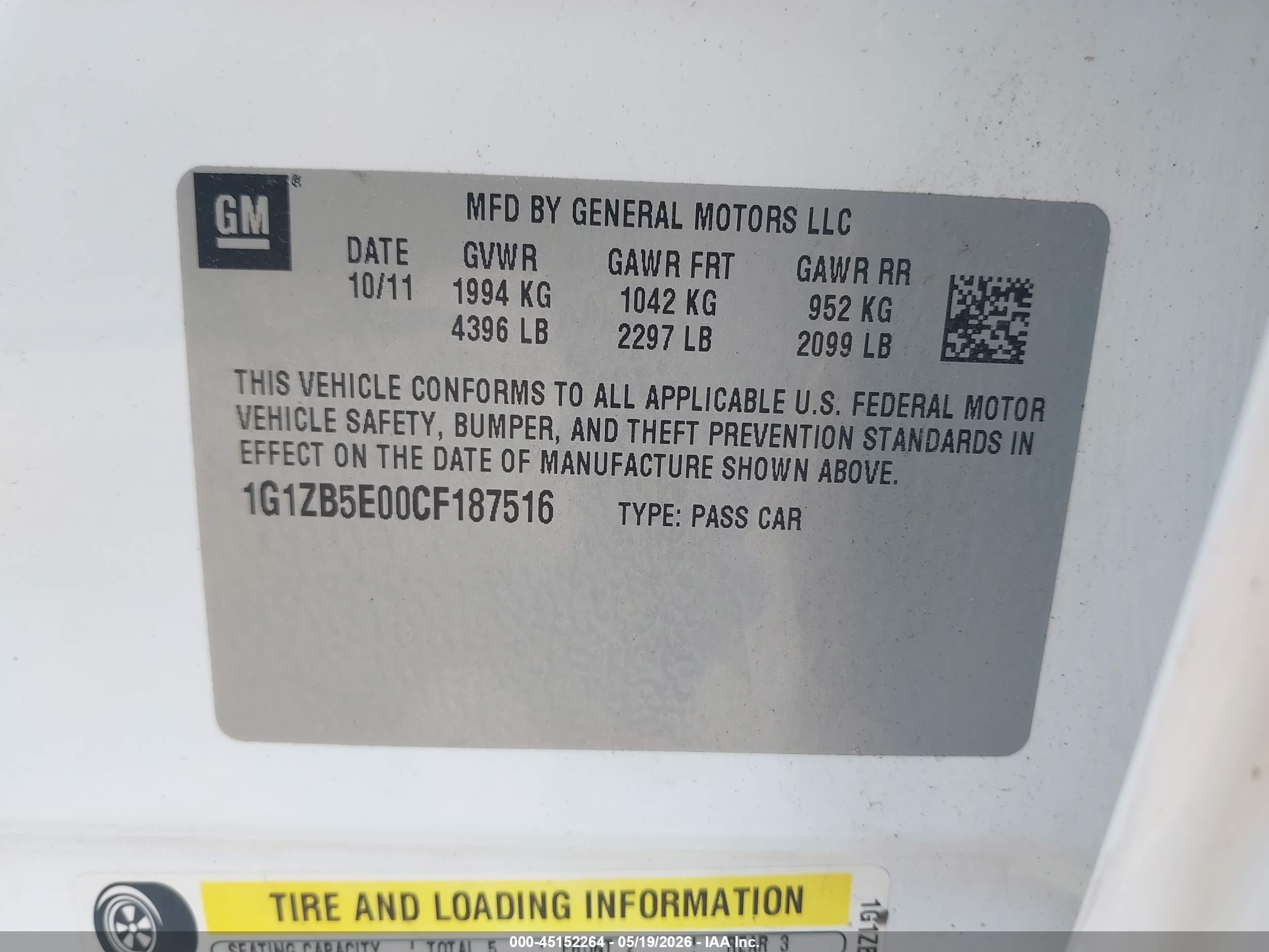 2012 Chevrolet Malibu Ls White vin: 1G1ZB5E00CF187516