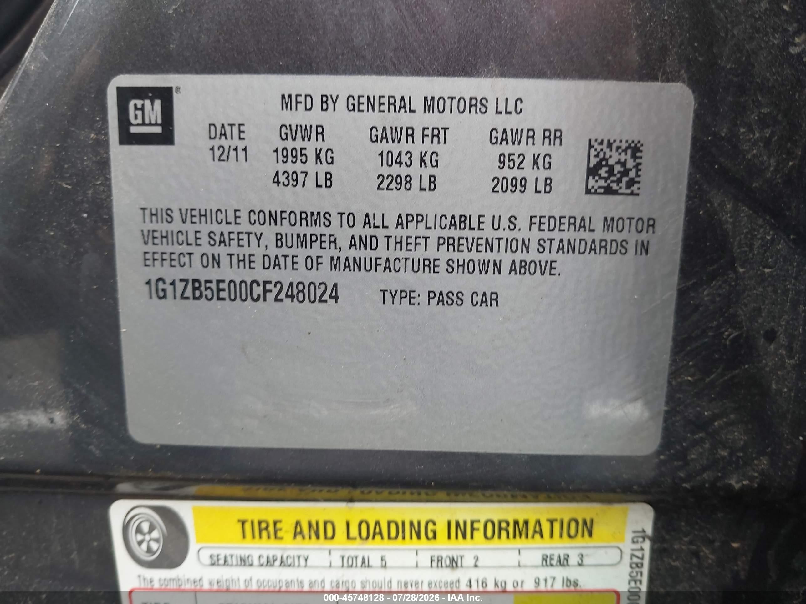2012 Chevrolet Malibu Ls Серый vin: 1G1ZB5E00CF248024
