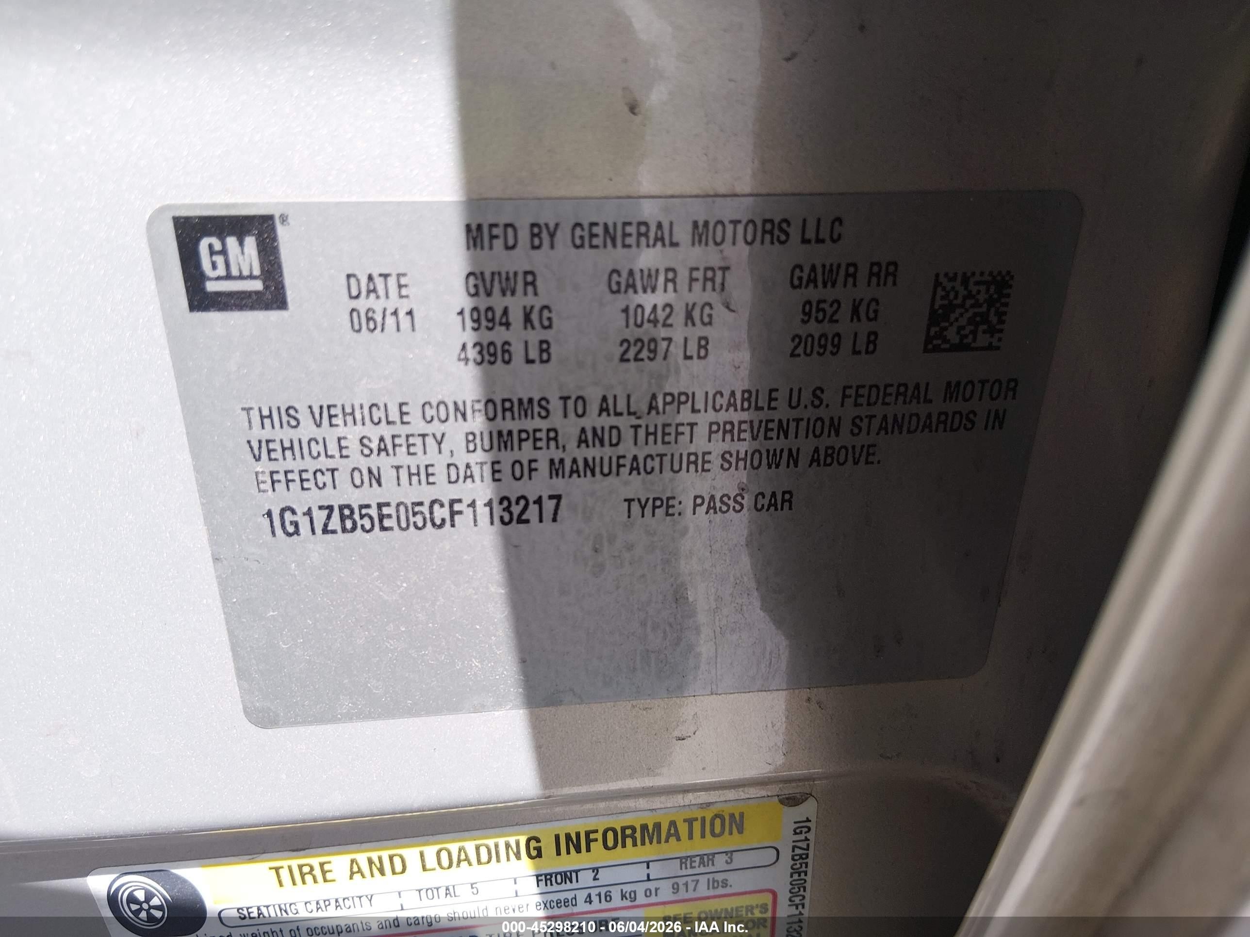 2012 Chevrolet Malibu Ls Champagne vin: 1G1ZB5E05CF113217