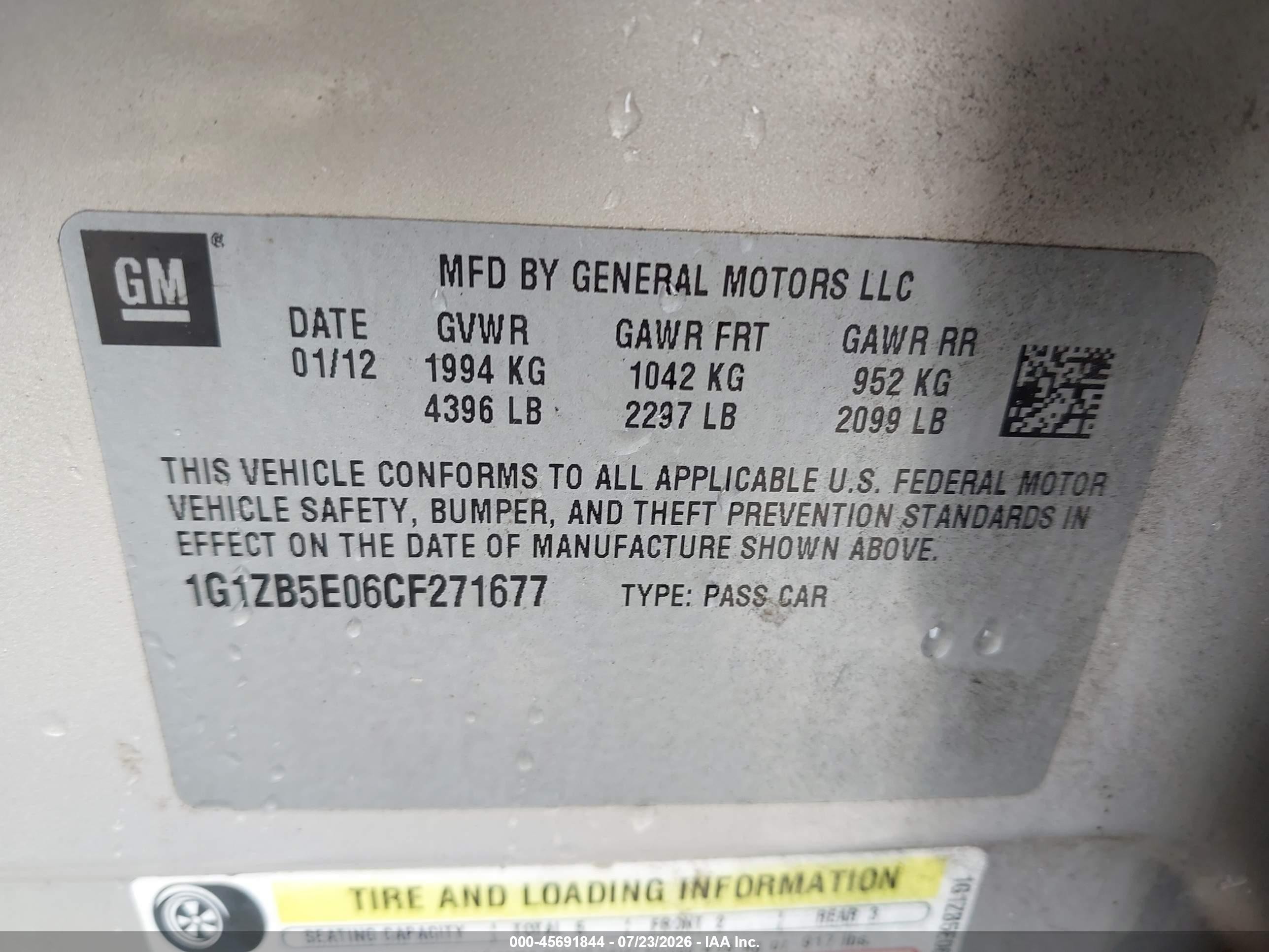 2012 Chevrolet Malibu Ls Champagne vin: 1G1ZB5E06CF271677
