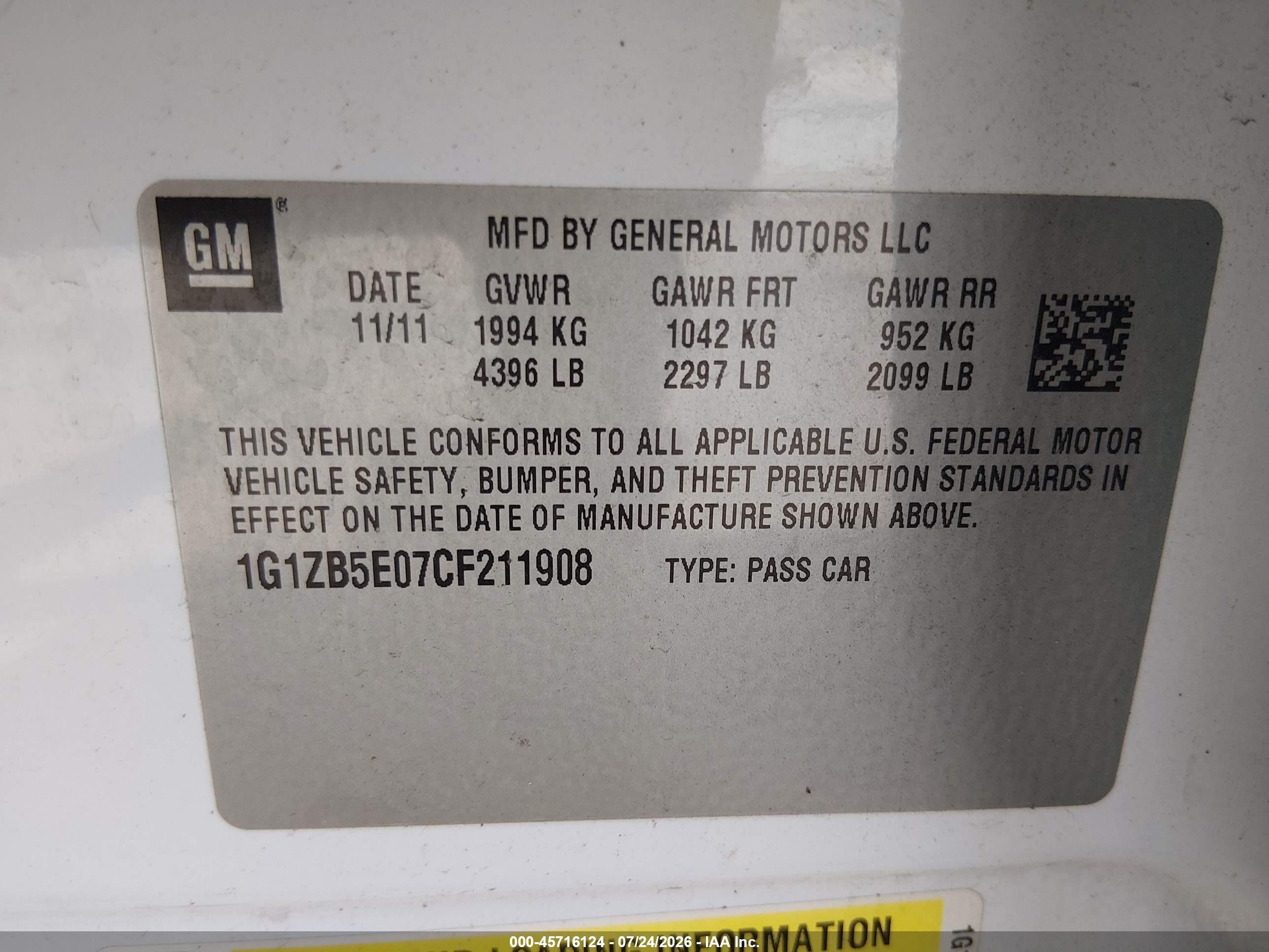 2012 Chevrolet Malibu Ls White vin: 1G1ZB5E07CF211908