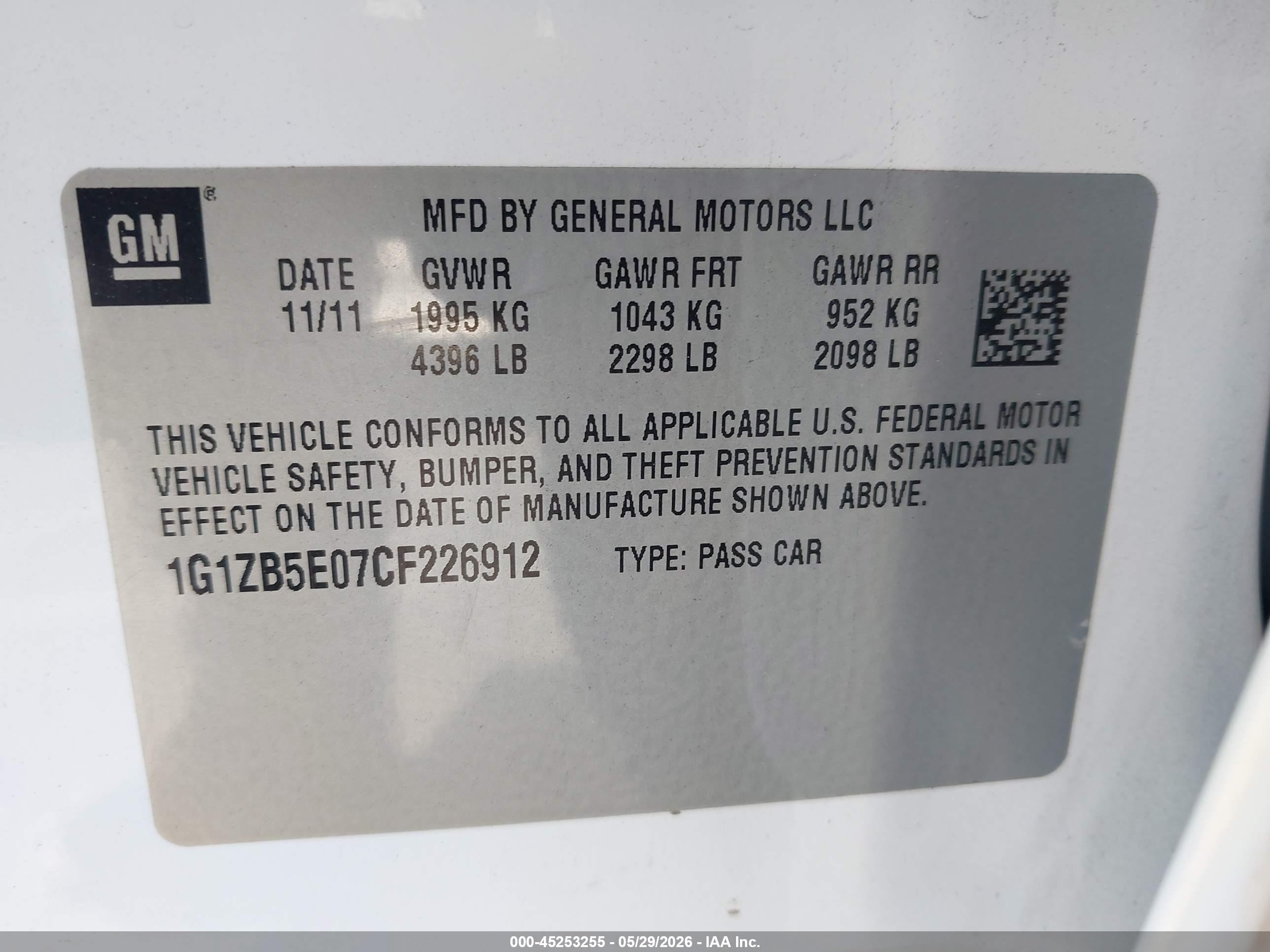 2012 Chevrolet Malibu Ls White vin: 1G1ZB5E07CF226912