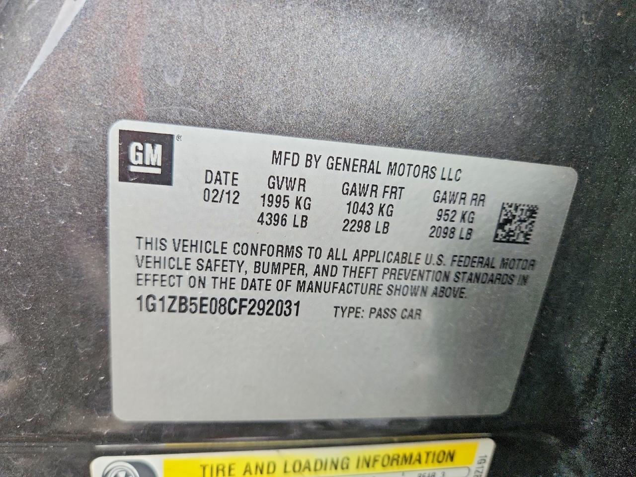 2012 Chevrolet Malibu Ls Угольный vin: 1G1ZB5E08CF292031