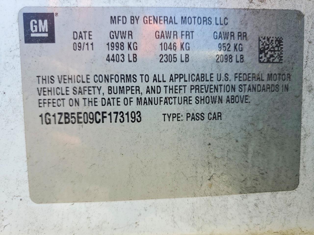 2012 Chevrolet Malibu Ls White vin: 1G1ZB5E09CF173193