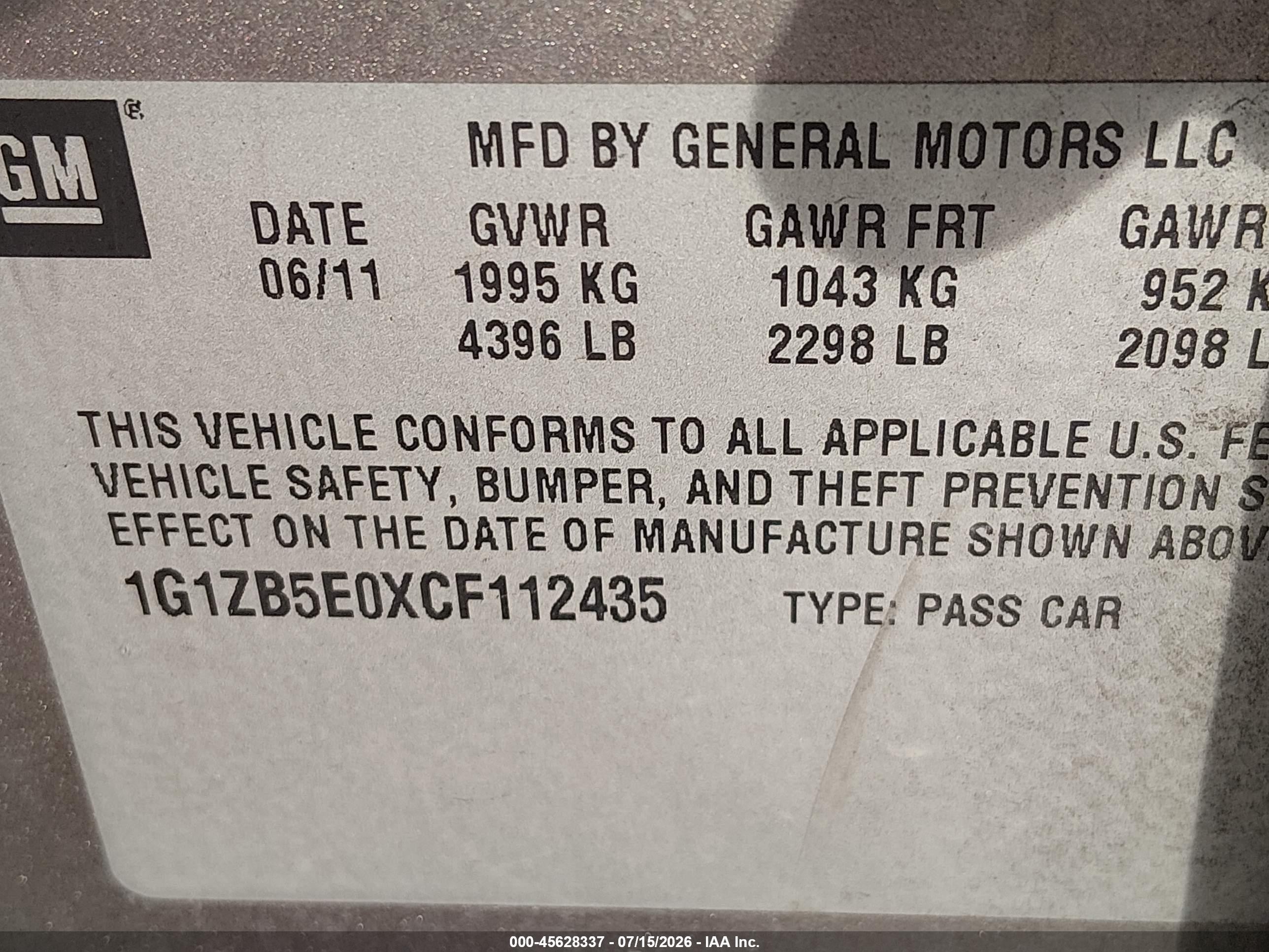 2012 Chevrolet Malibu Ls Brown vin: 1G1ZB5E0XCF112435