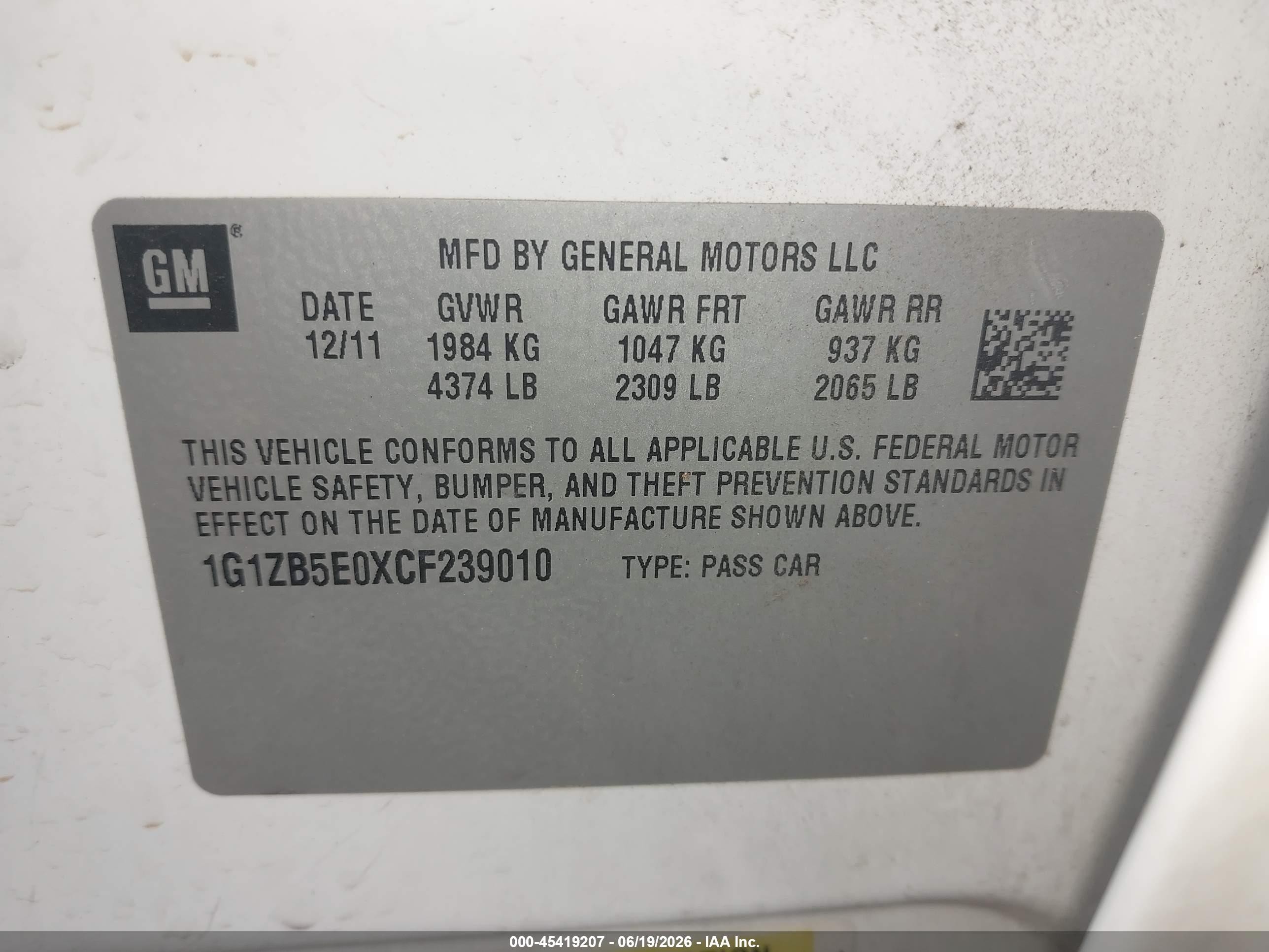 2012 Chevrolet Malibu Ls White vin: 1G1ZB5E0XCF239010