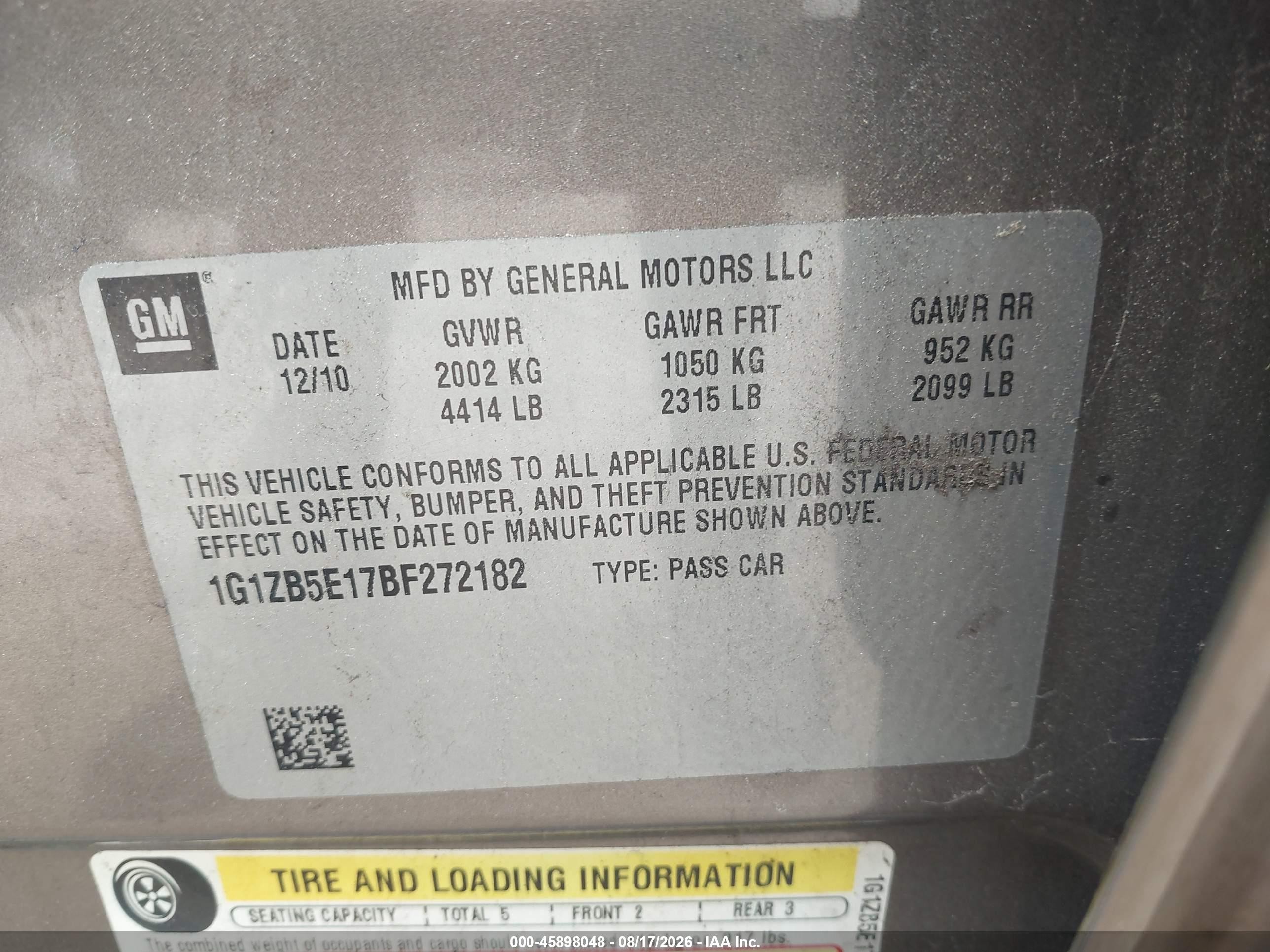 2011 Chevrolet Malibu Ls Champagne vin: 1G1ZB5E17BF272182