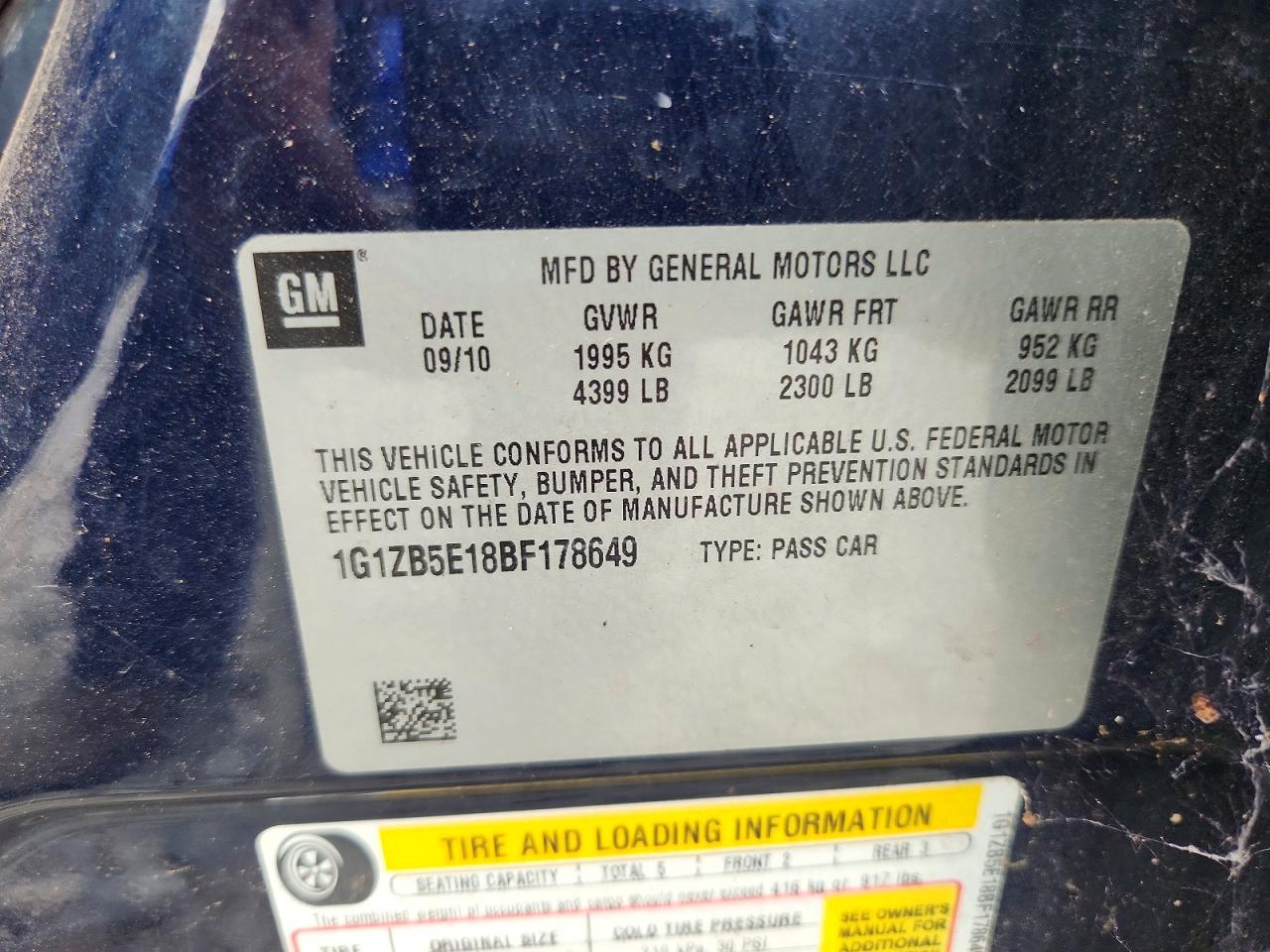 2011 Chevrolet Malibu Ls Blue vin: 1G1ZB5E18BF178649