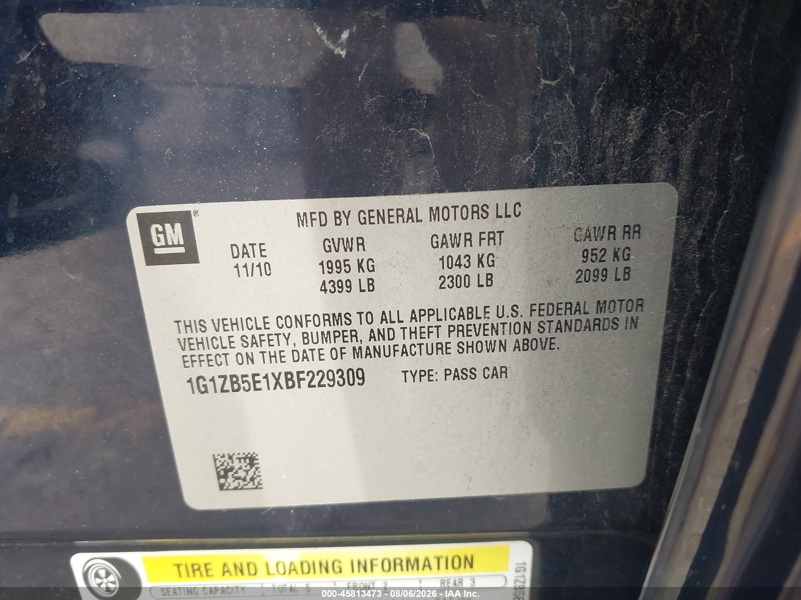 2011 Chevrolet Malibu Ls Blue vin: 1G1ZB5E1XBF229309