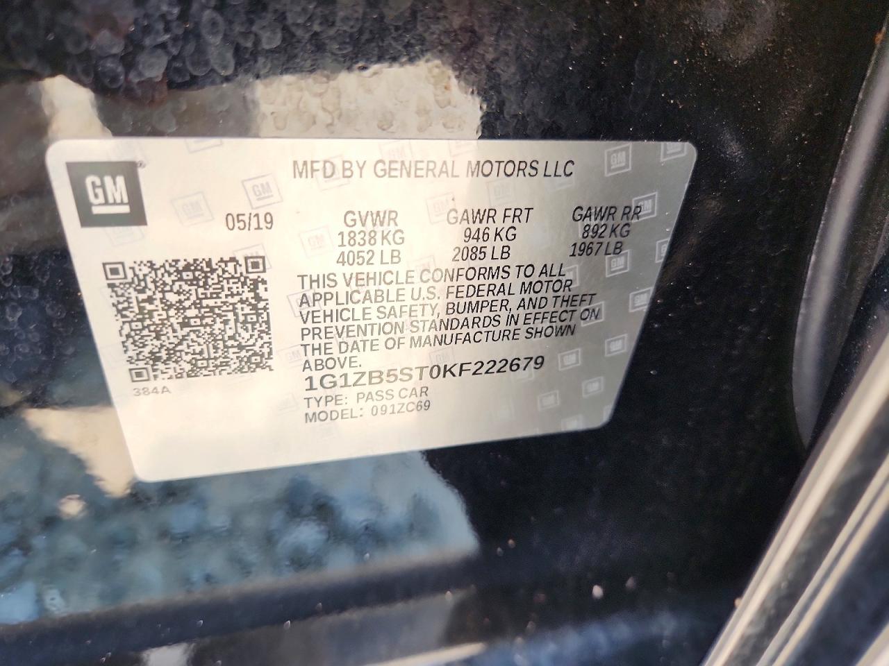 2019 Chevrolet Malibu Ls Черный vin: 1G1ZB5ST0KF222679