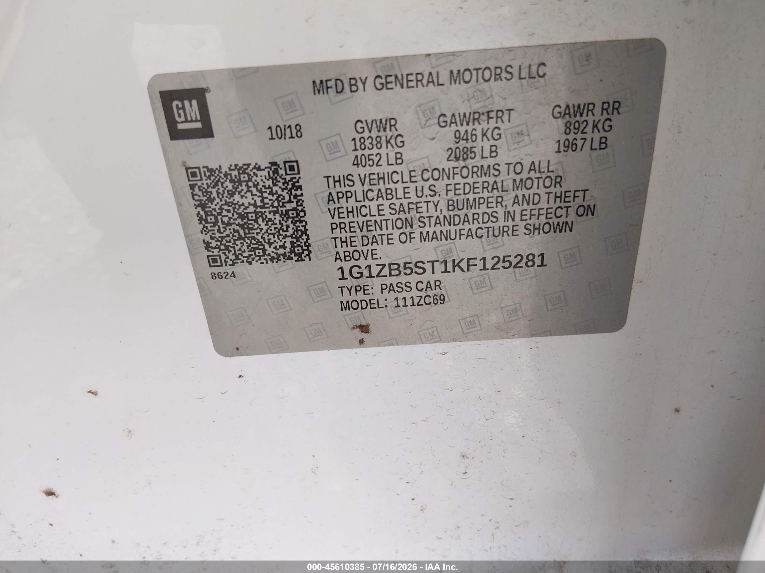2019 Chevrolet Malibu 1ls White vin: 1G1ZB5ST1KF125281