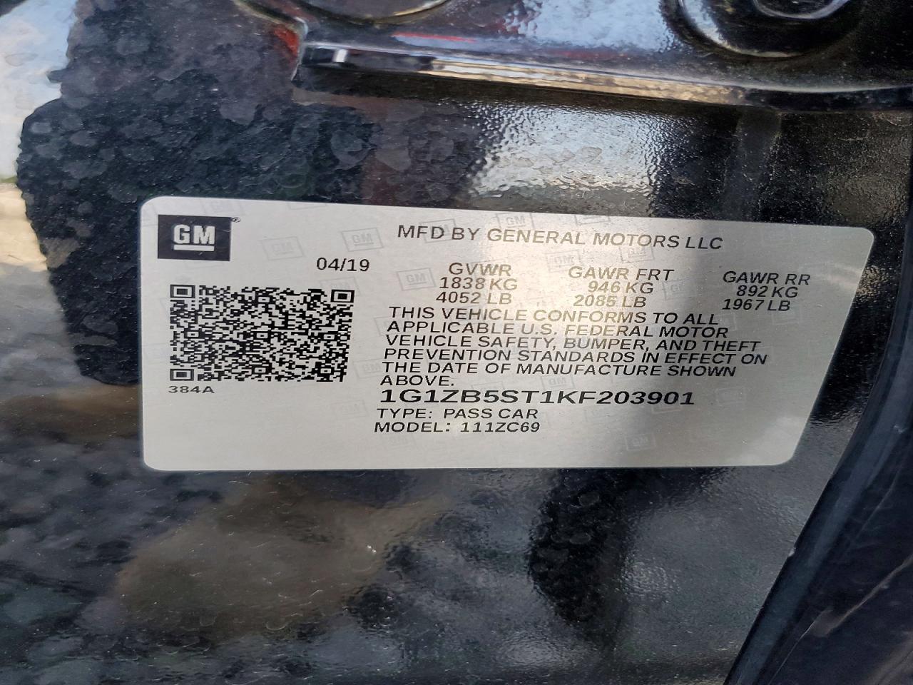 2019 Chevrolet Malibu Ls Black vin: 1G1ZB5ST1KF203901