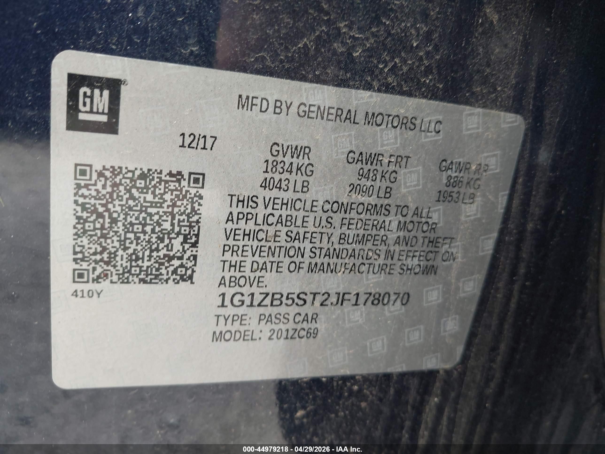 2018 Chevrolet Malibu 1ls Dark Blue vin: 1G1ZB5ST2JF178070