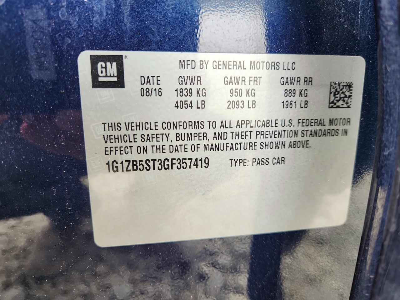 2016 Chevrolet Malibu Синий vin: 1G1ZB5ST3GF357419