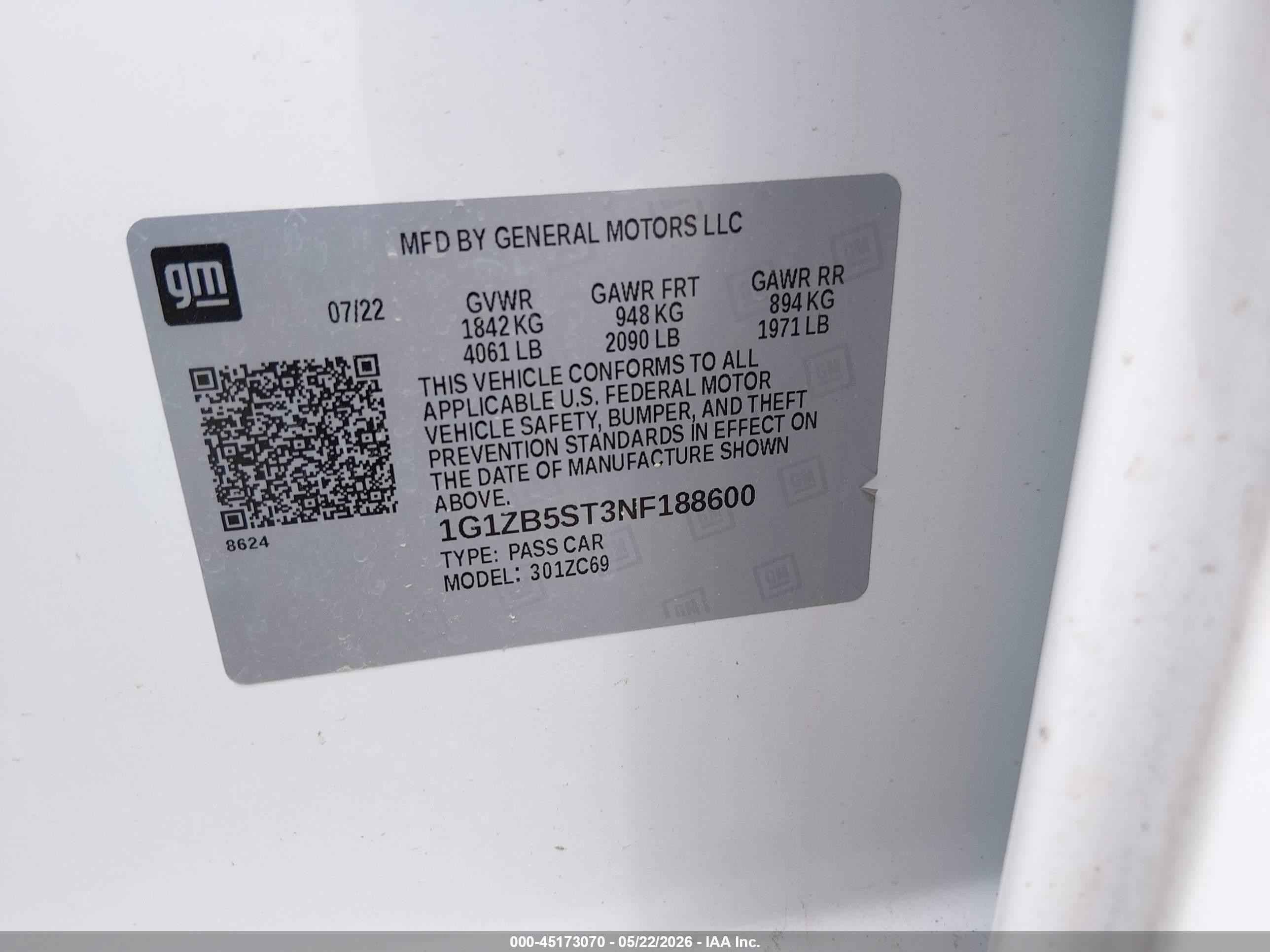 2022 Chevrolet Malibu Fwd Ls White vin: 1G1ZB5ST3NF188600