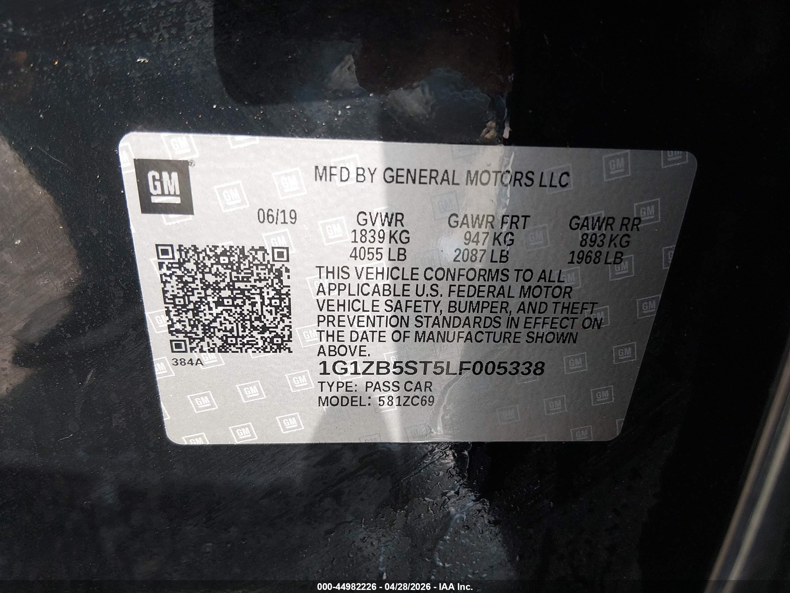 2020 Chevrolet Malibu Fwd Ls Черный vin: 1G1ZB5ST5LF005338