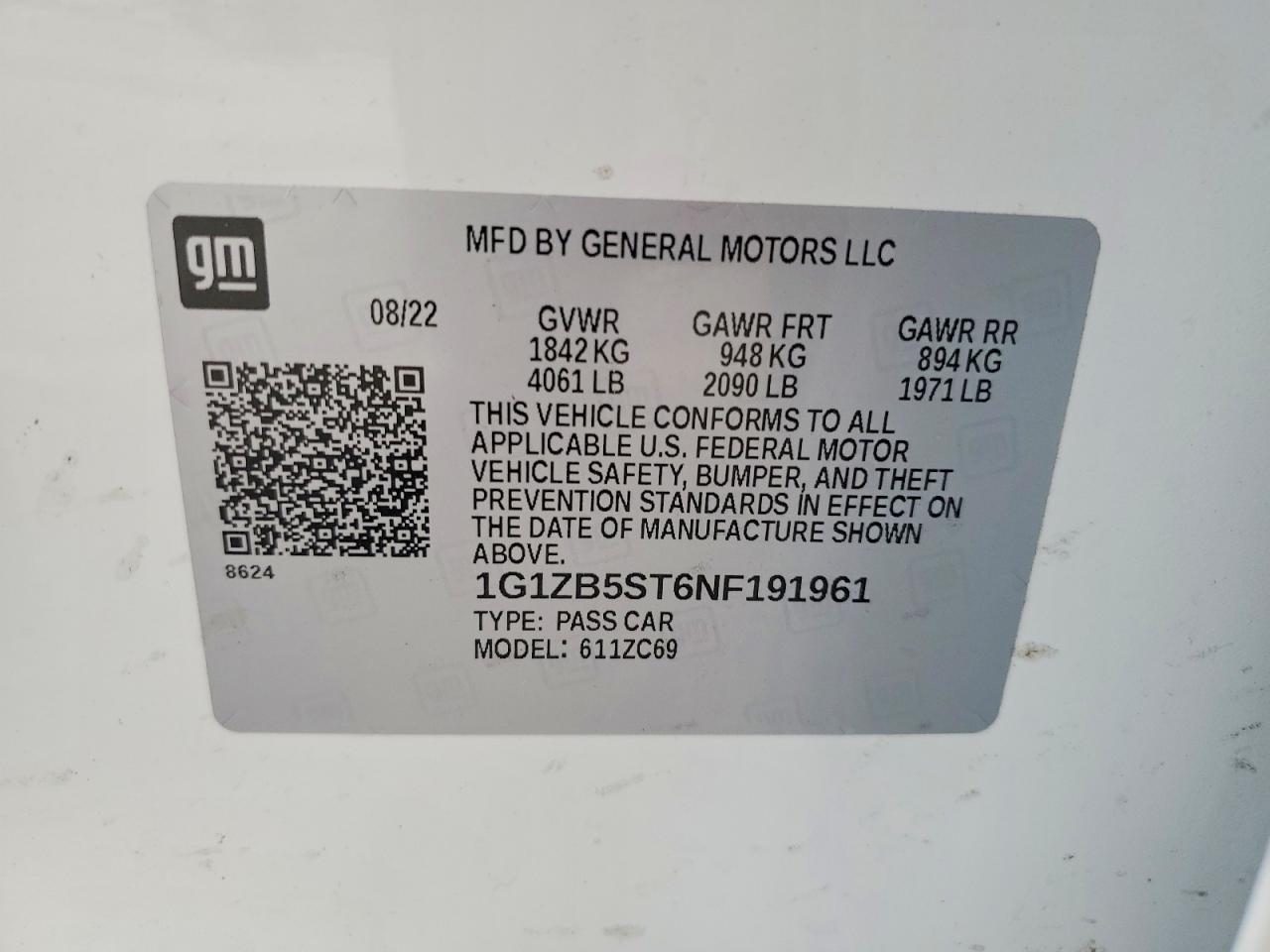 2022 Chevrolet Malibu Ls White vin: 1G1ZB5ST6NF191961