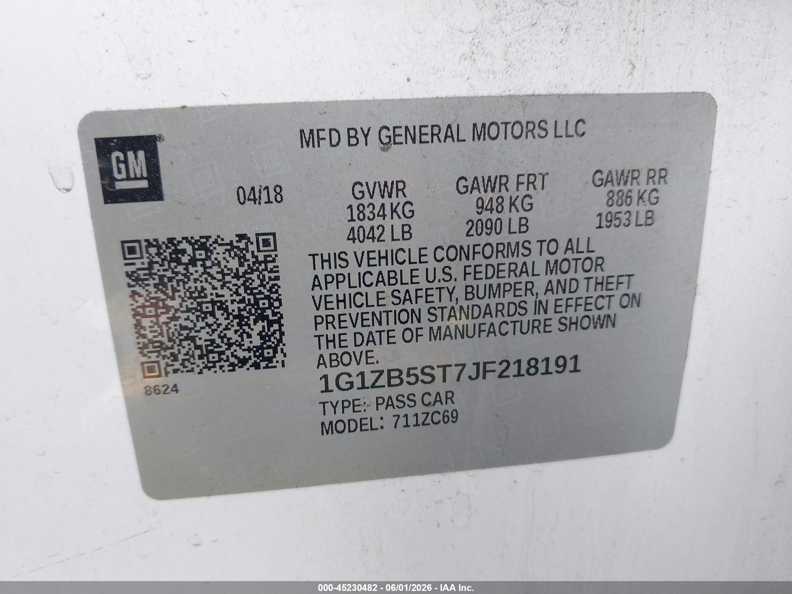 2018 Chevrolet Malibu 1ls White vin: 1G1ZB5ST7JF218191