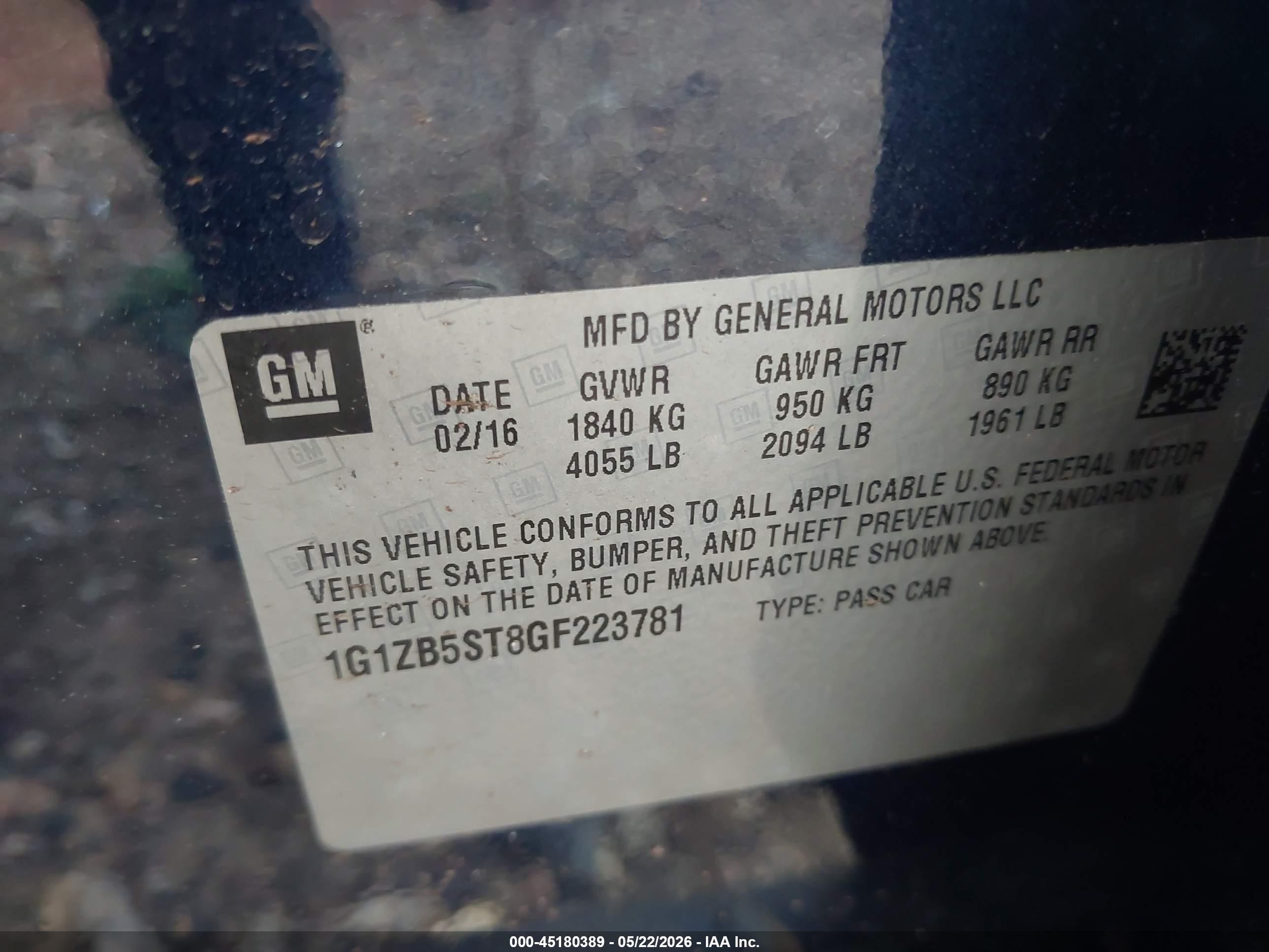 2016 Chevrolet Malibu Ls Black vin: 1G1ZB5ST8GF223781