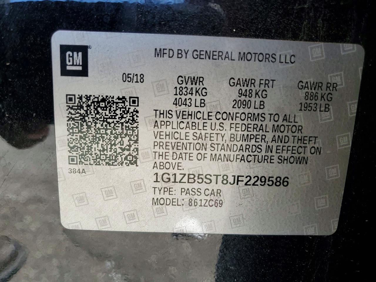 2018 Chevrolet Malibu Ls Black vin: 1G1ZB5ST8JF229586