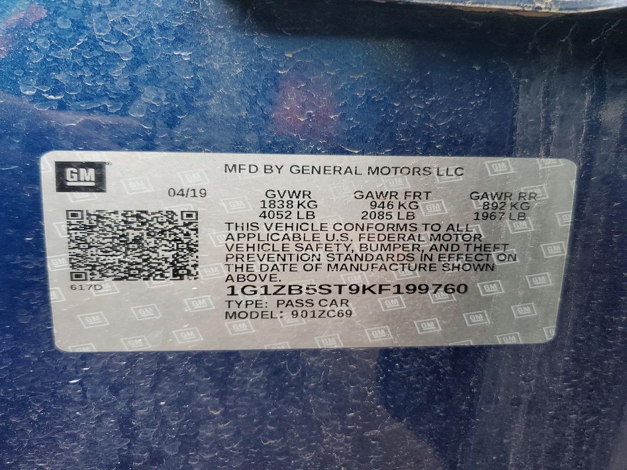 2019 Chevrolet Malibu Ls Blue vin: 1G1ZB5ST9KF199760