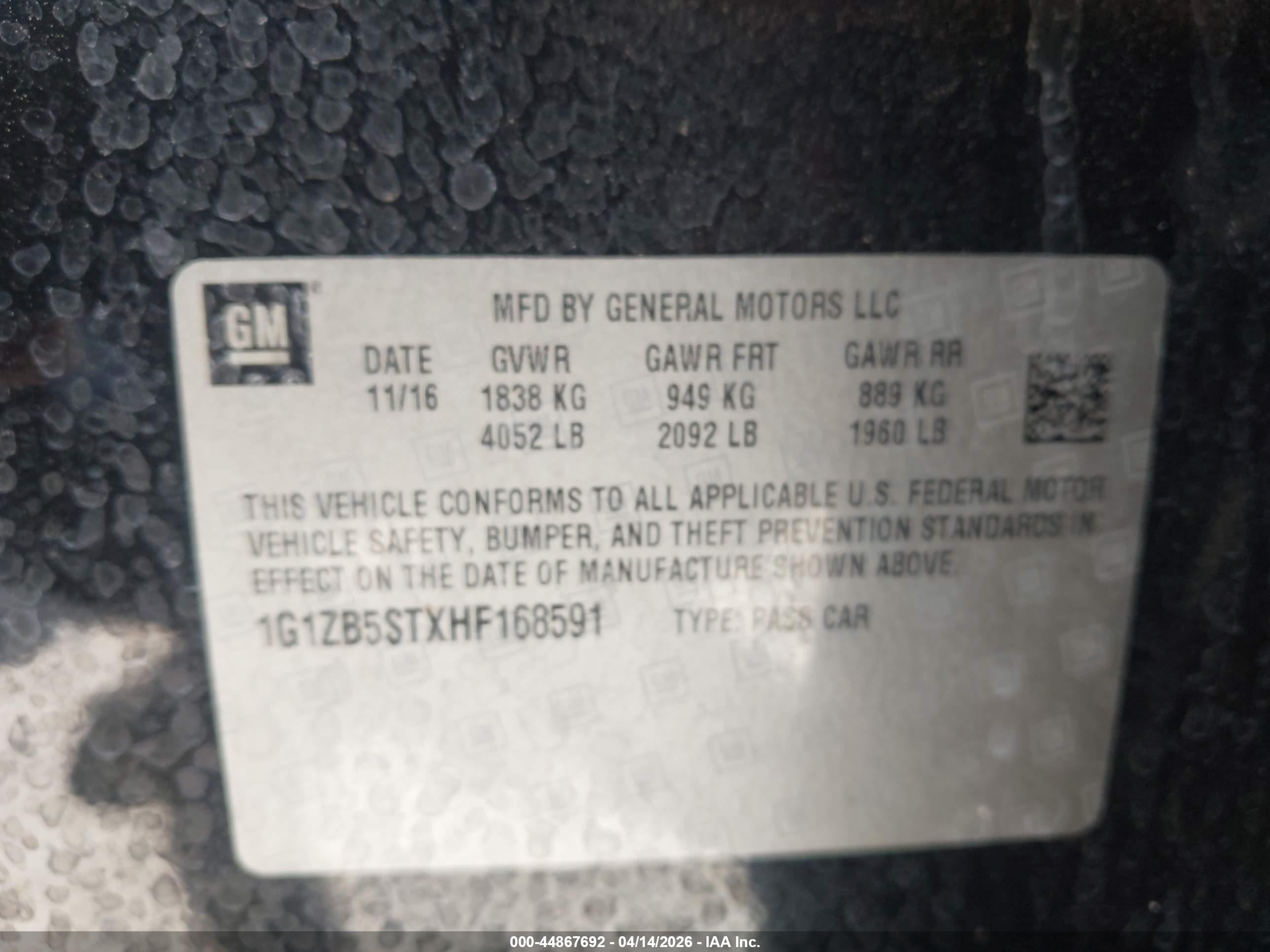2017 Chevrolet Malibu Ls Черный vin: 1G1ZB5STXHF168591