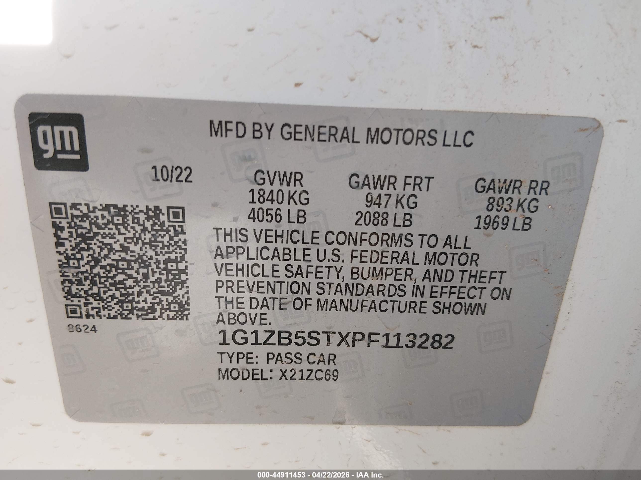 2023 Chevrolet Malibu Fwd Ls White vin: 1G1ZB5STXPF113282