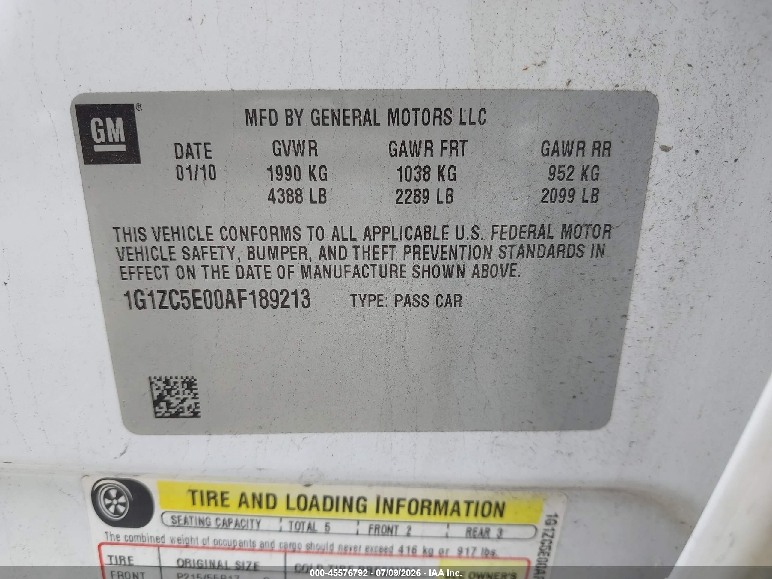 2010 Chevrolet Malibu Lt White vin: 1G1ZC5E00AF189213