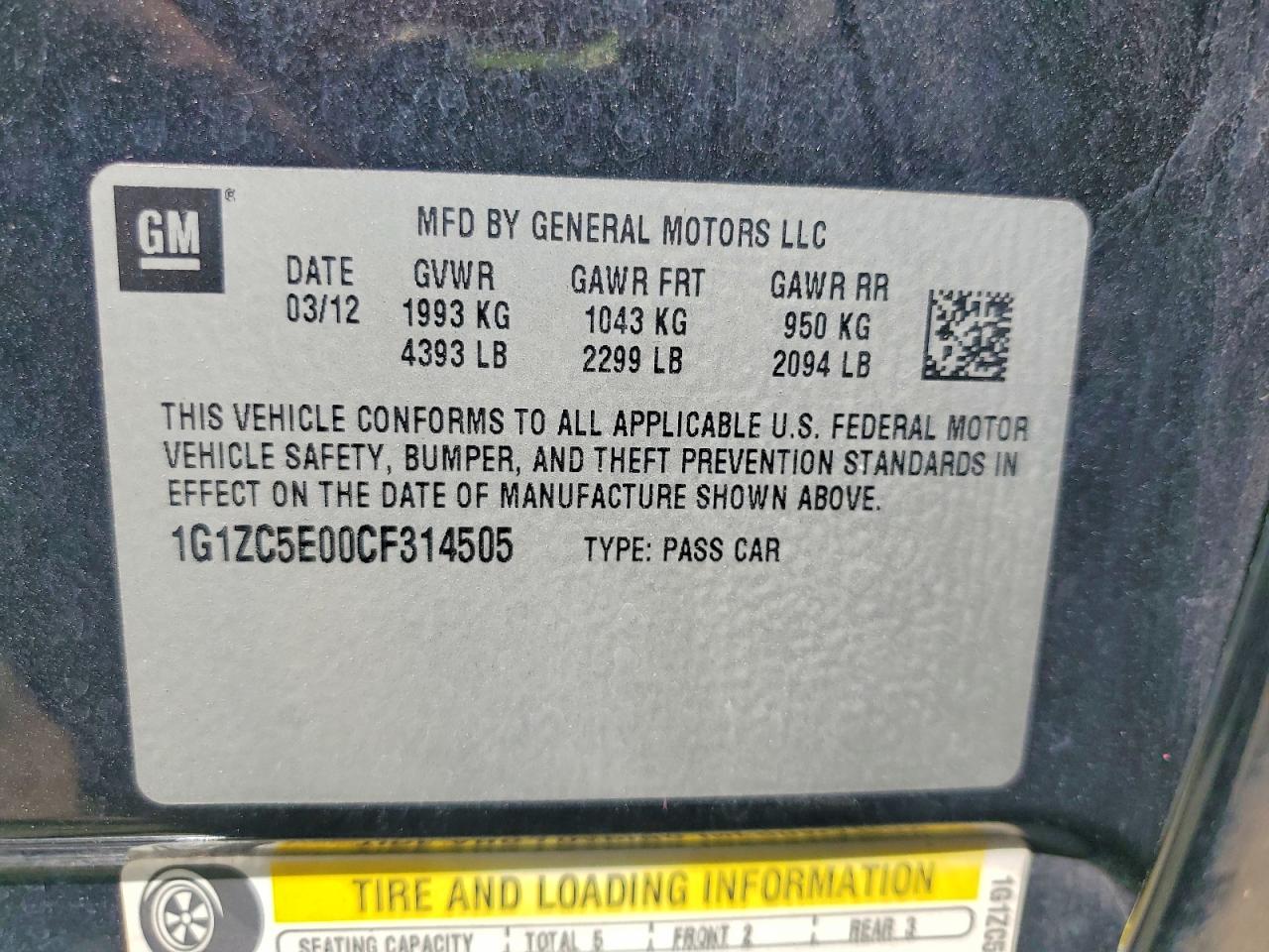 2012 Chevrolet Malibu 1lt Charcoal vin: 1G1ZC5E00CF314505