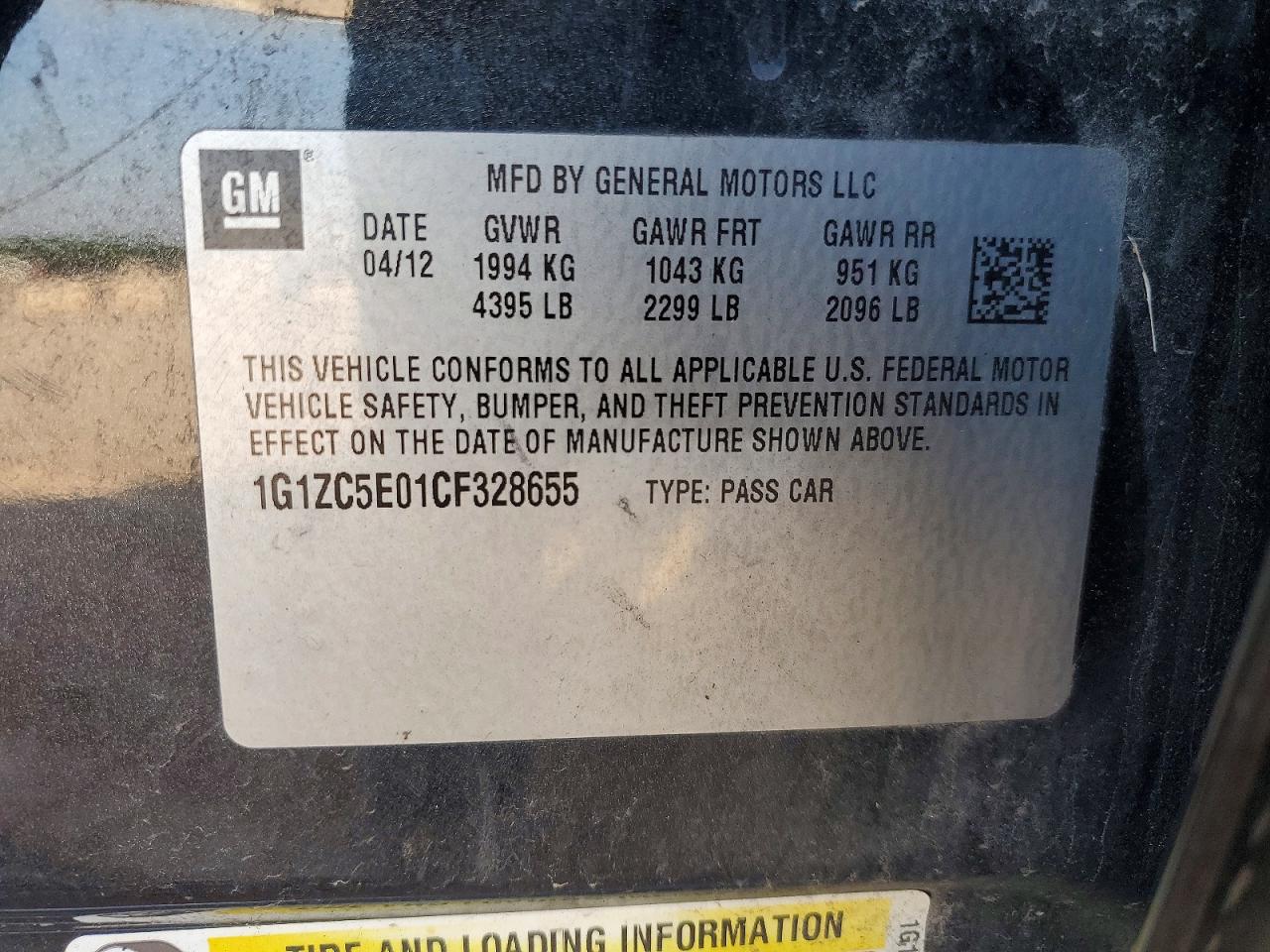 2012 Chevrolet Malibu 1lt Черный vin: 1G1ZC5E01CF328655