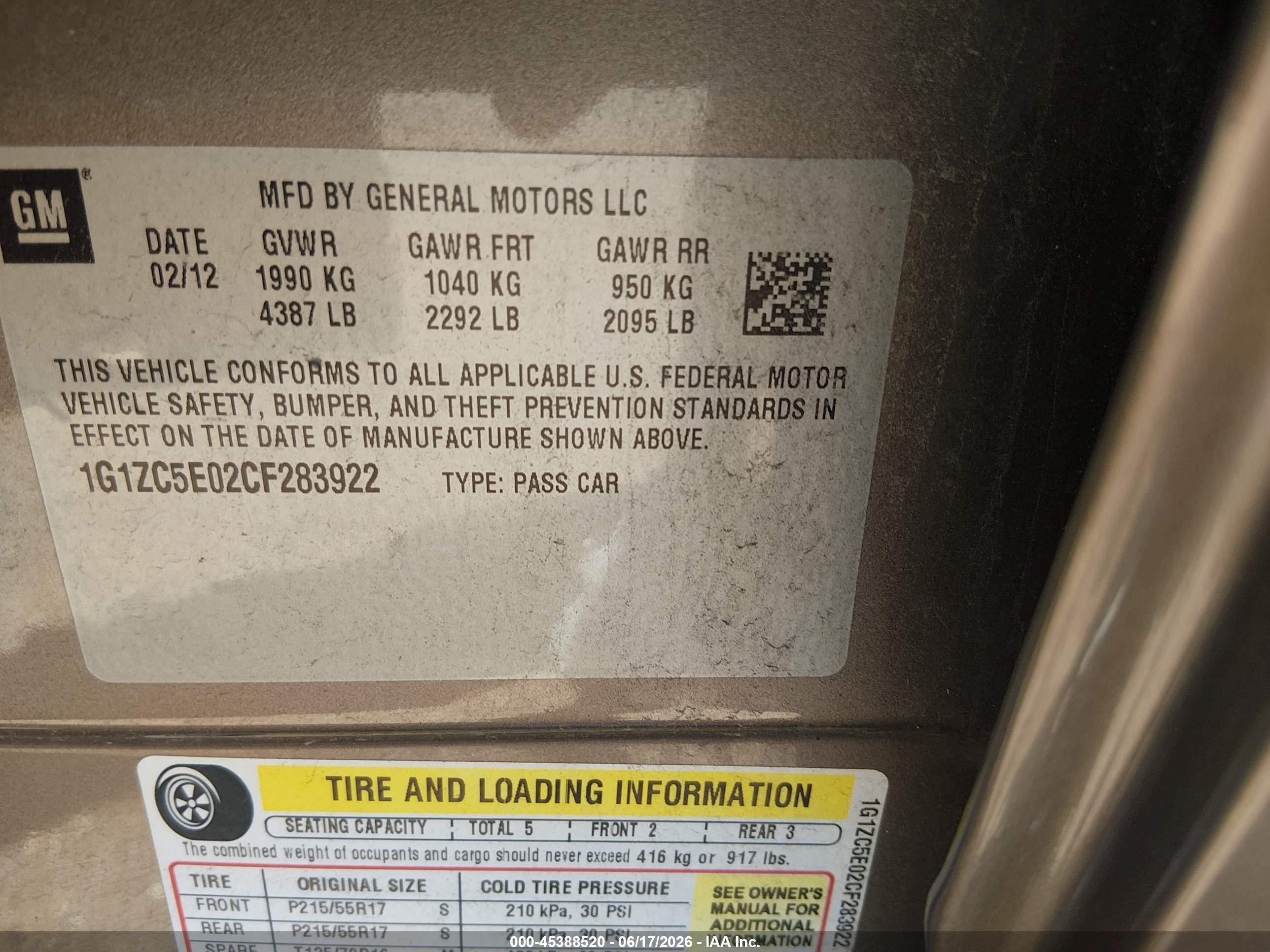 2012 Chevrolet Malibu 1lt Tan vin: 1G1ZC5E02CF283922