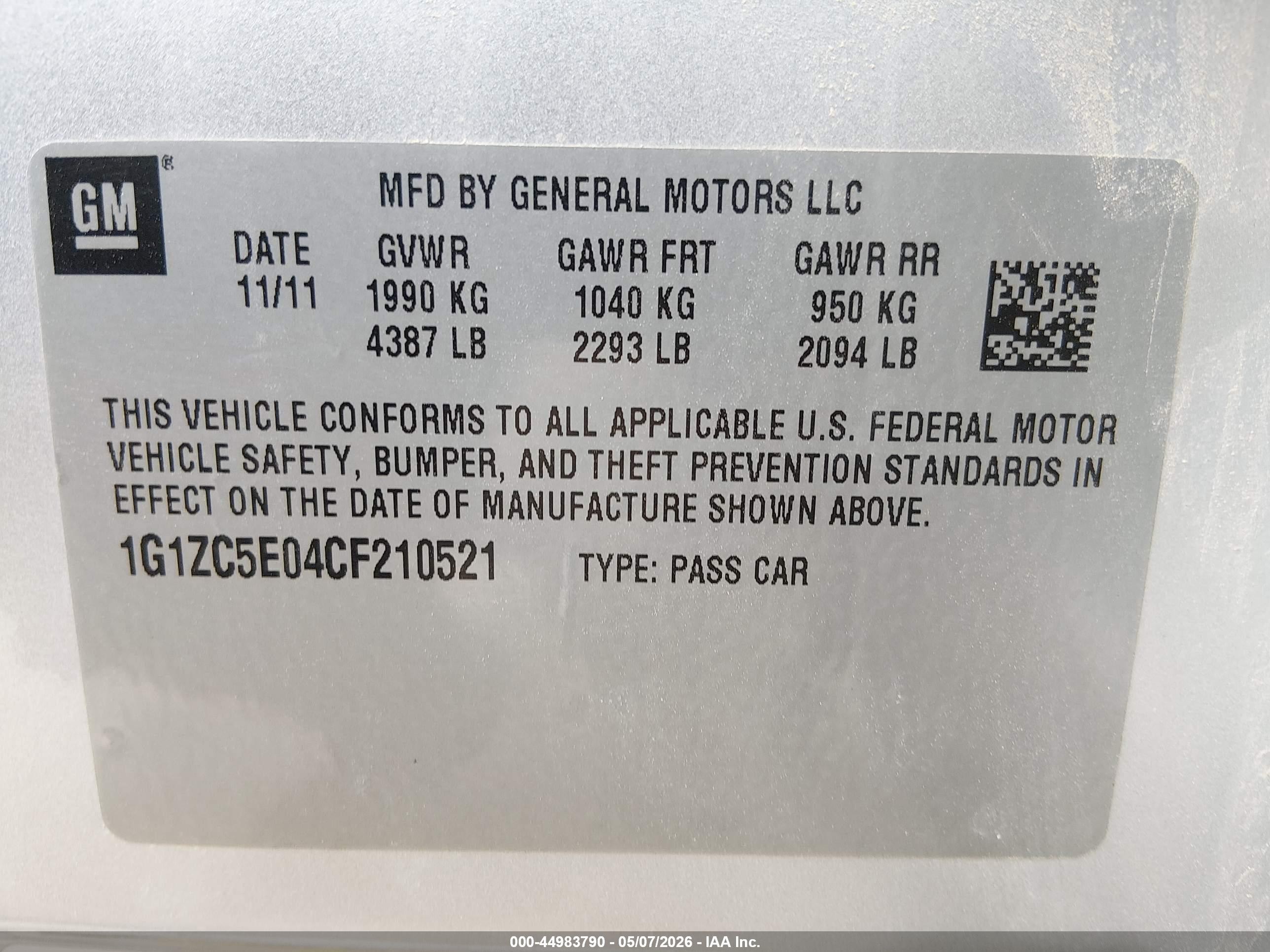 2012 Chevrolet Malibu 1lt Серебряный vin: 1G1ZC5E04CF210521