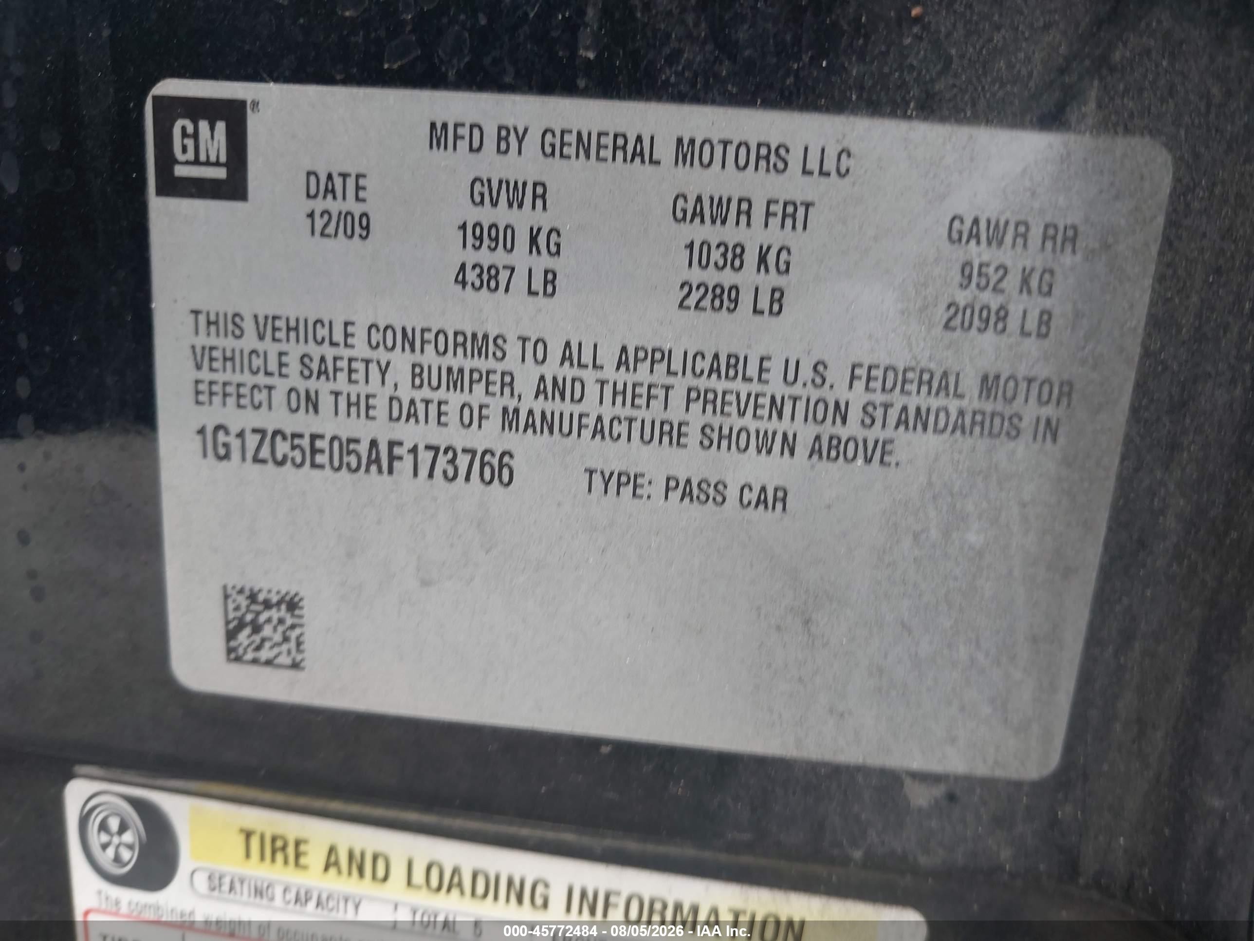 2010 Chevrolet Malibu Lt Black vin: 1G1ZC5E05AF173766
