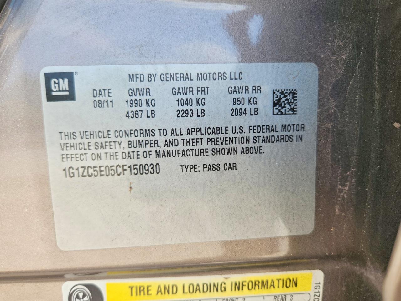 2012 Chevrolet Malibu 1lt Tan vin: 1G1ZC5E05CF150930