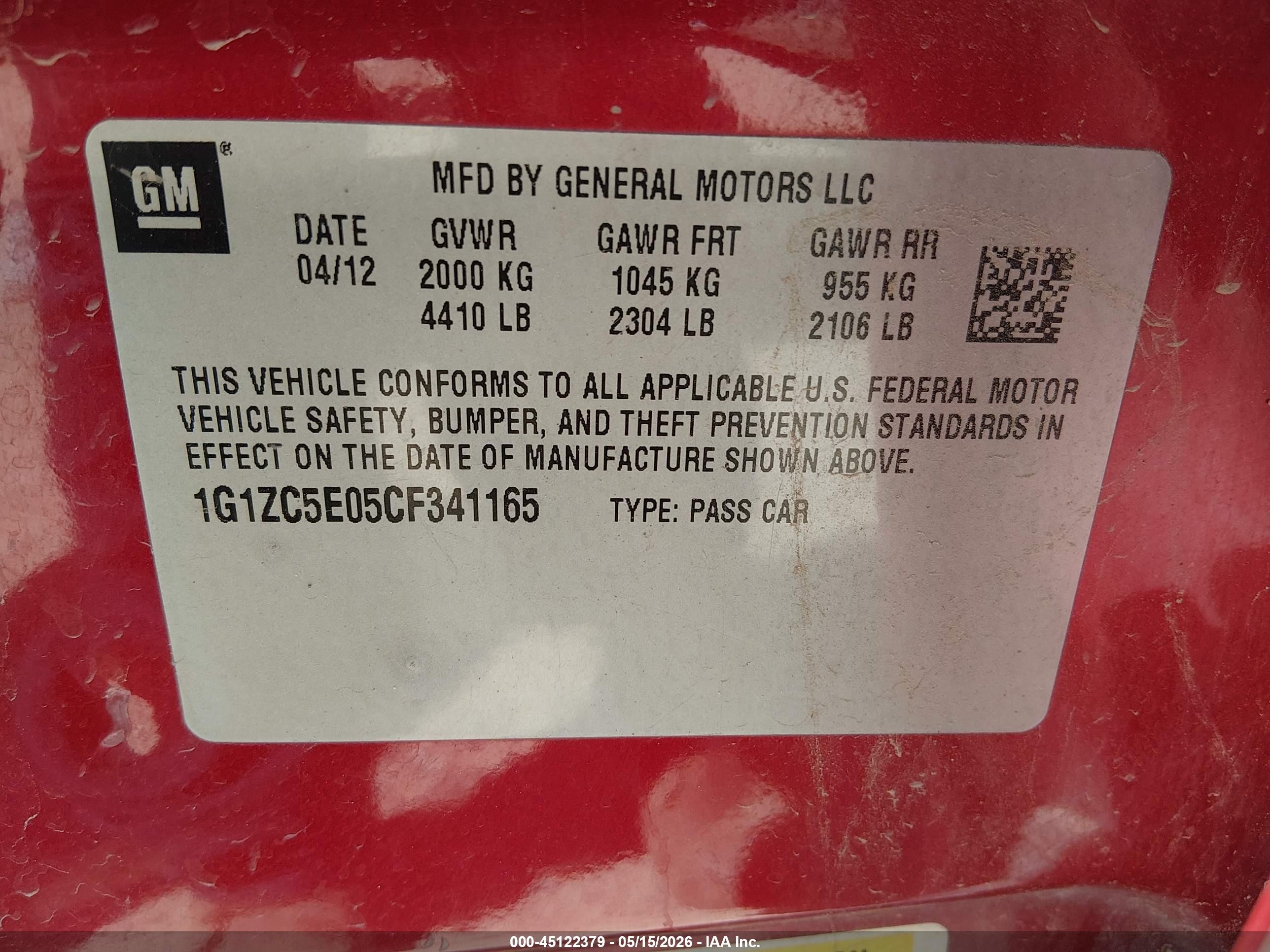 2012 Chevrolet Malibu 1lt Red vin: 1G1ZC5E05CF341165