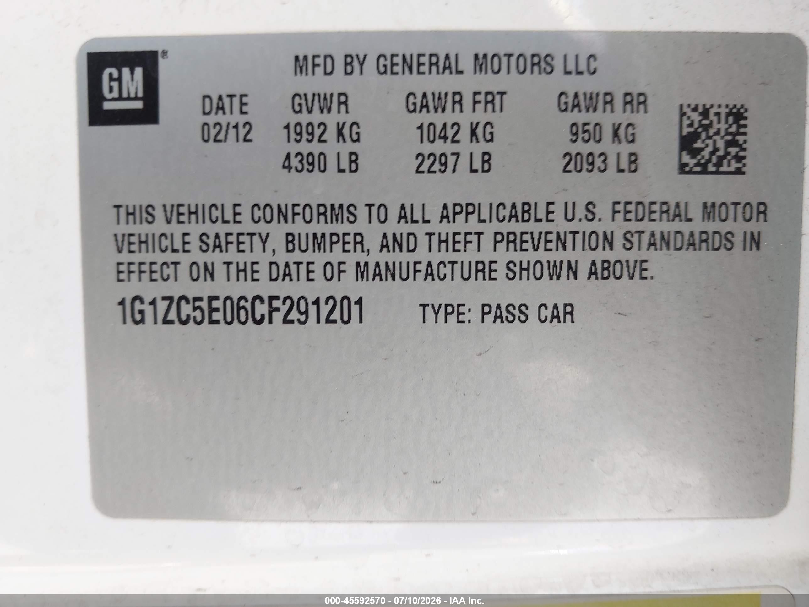 2012 Chevrolet Malibu 1lt White vin: 1G1ZC5E06CF291201
