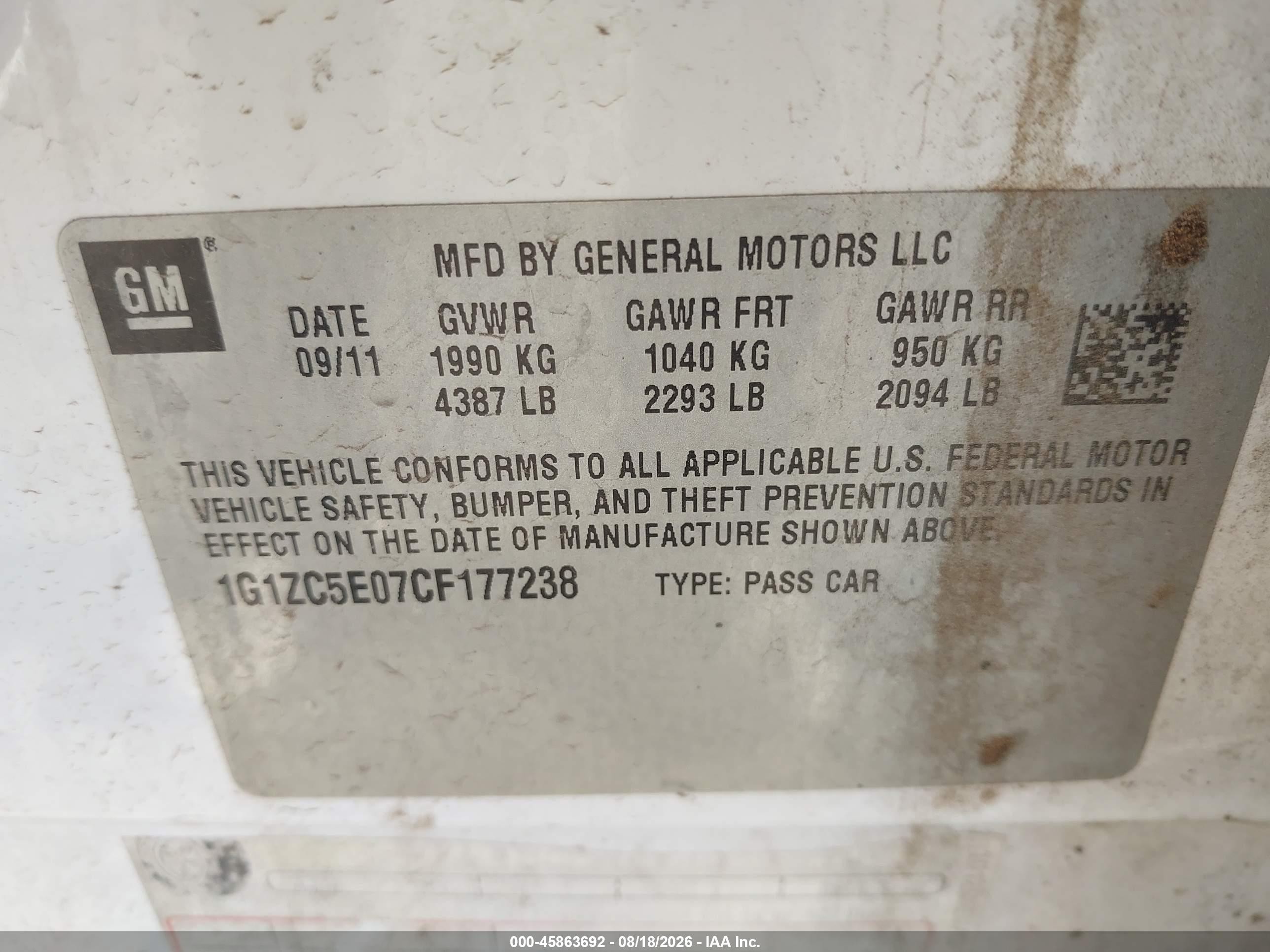 2012 Chevrolet Malibu 1lt White vin: 1G1ZC5E07CF177238