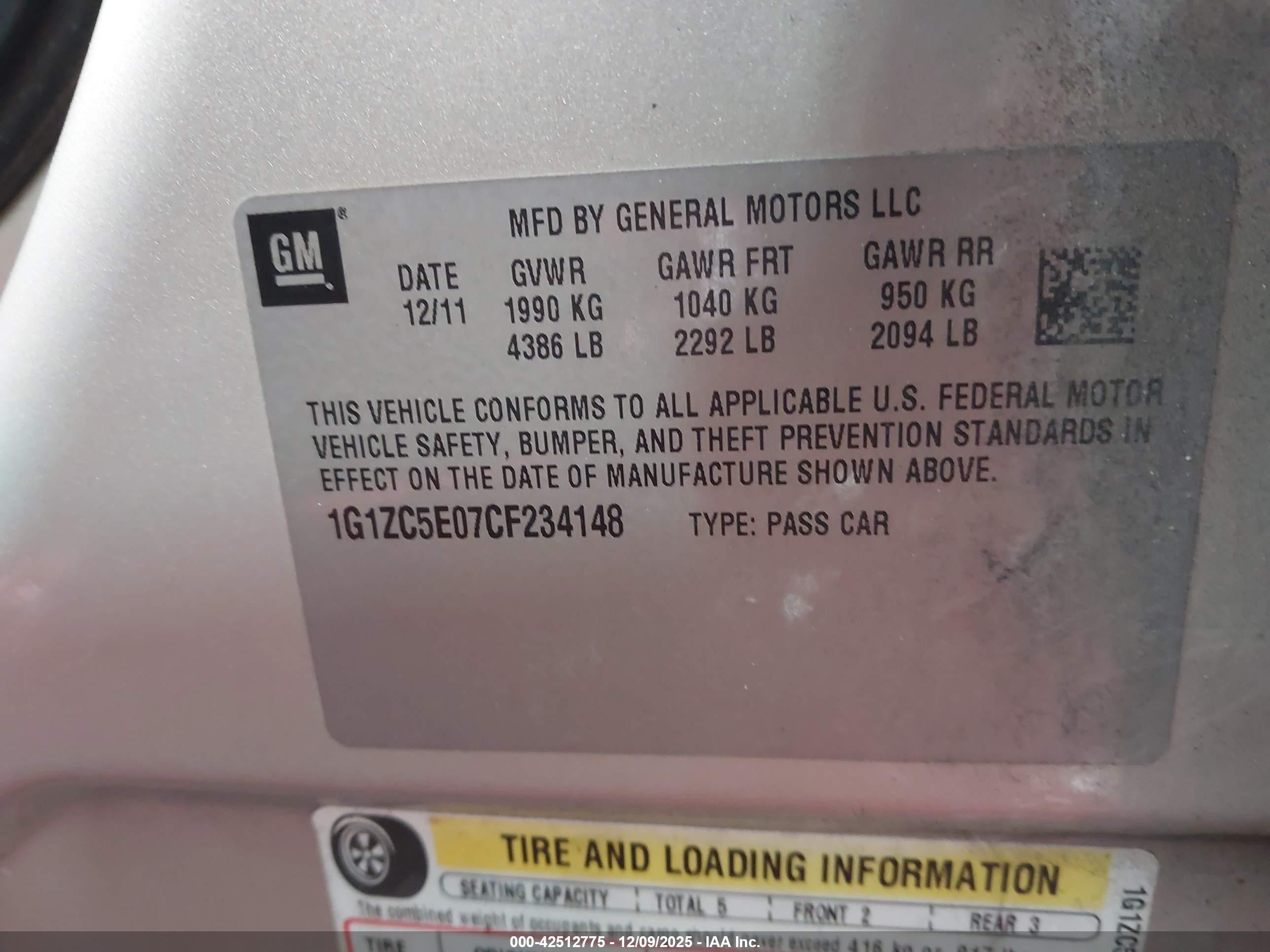 2012 Chevrolet Malibu 1lt Champagne vin: 1G1ZC5E07CF234148