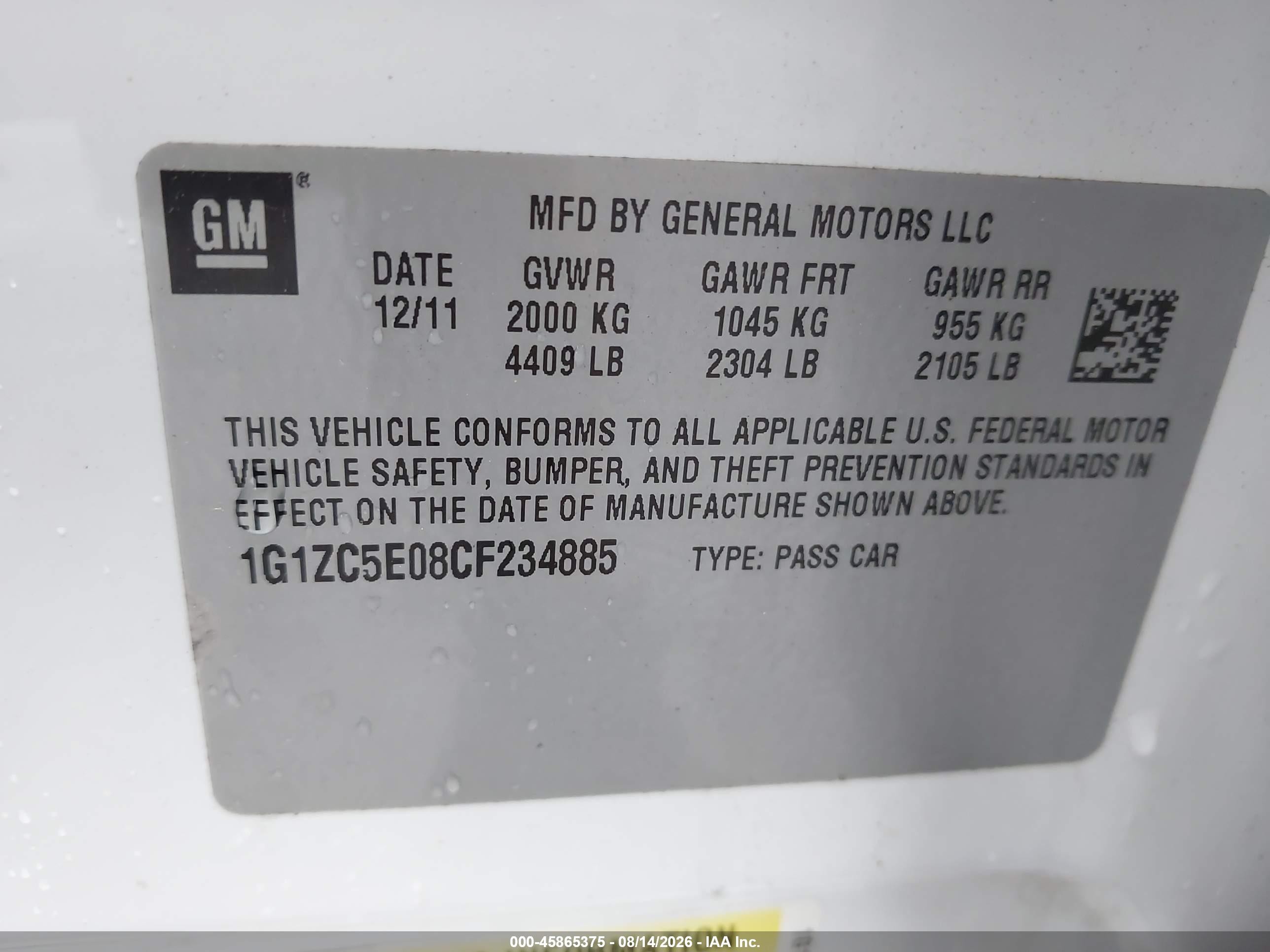 2012 Chevrolet Malibu 1lt White vin: 1G1ZC5E08CF234885