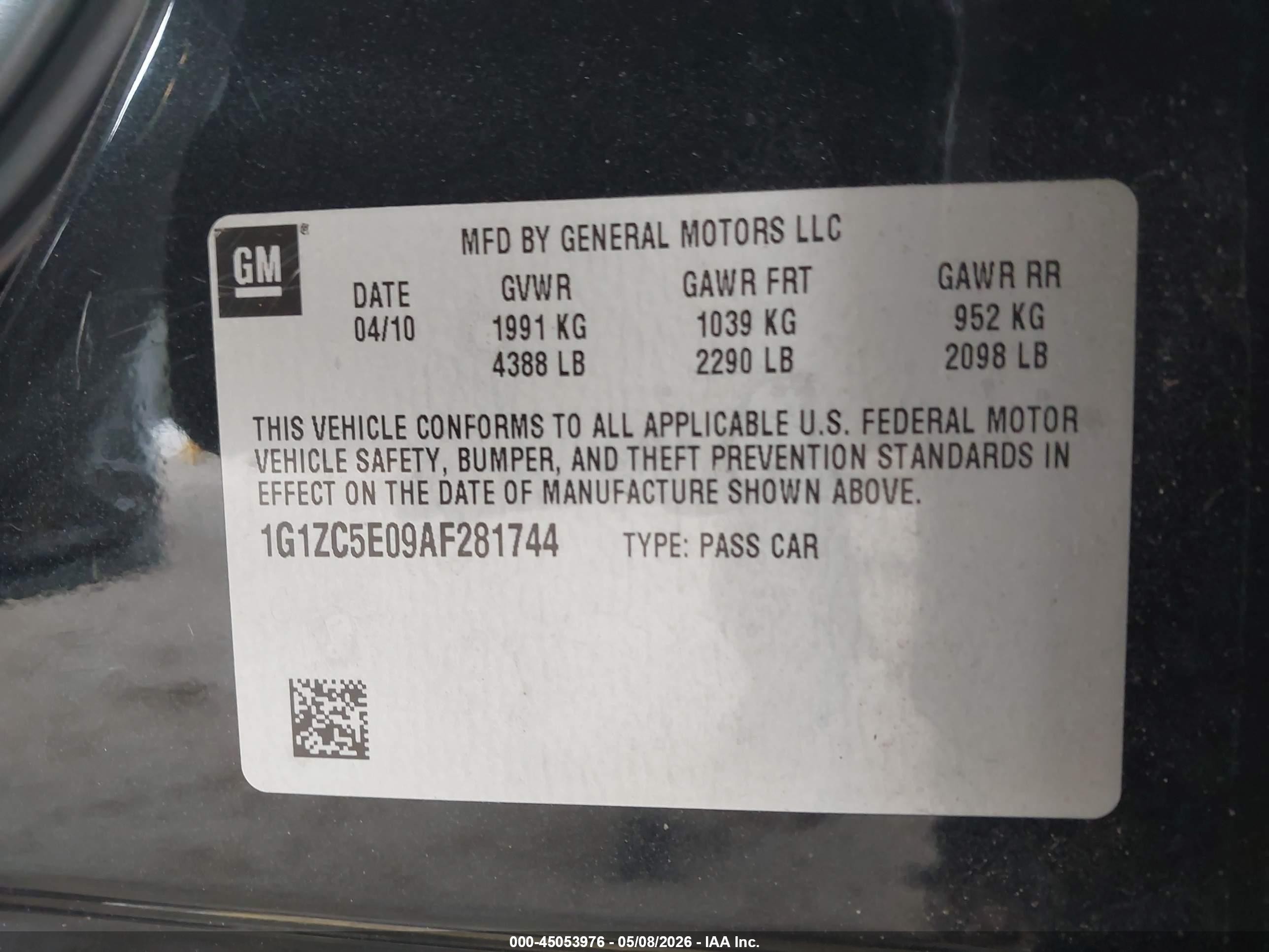 2010 Chevrolet Malibu Lt Черный vin: 1G1ZC5E09AF281744