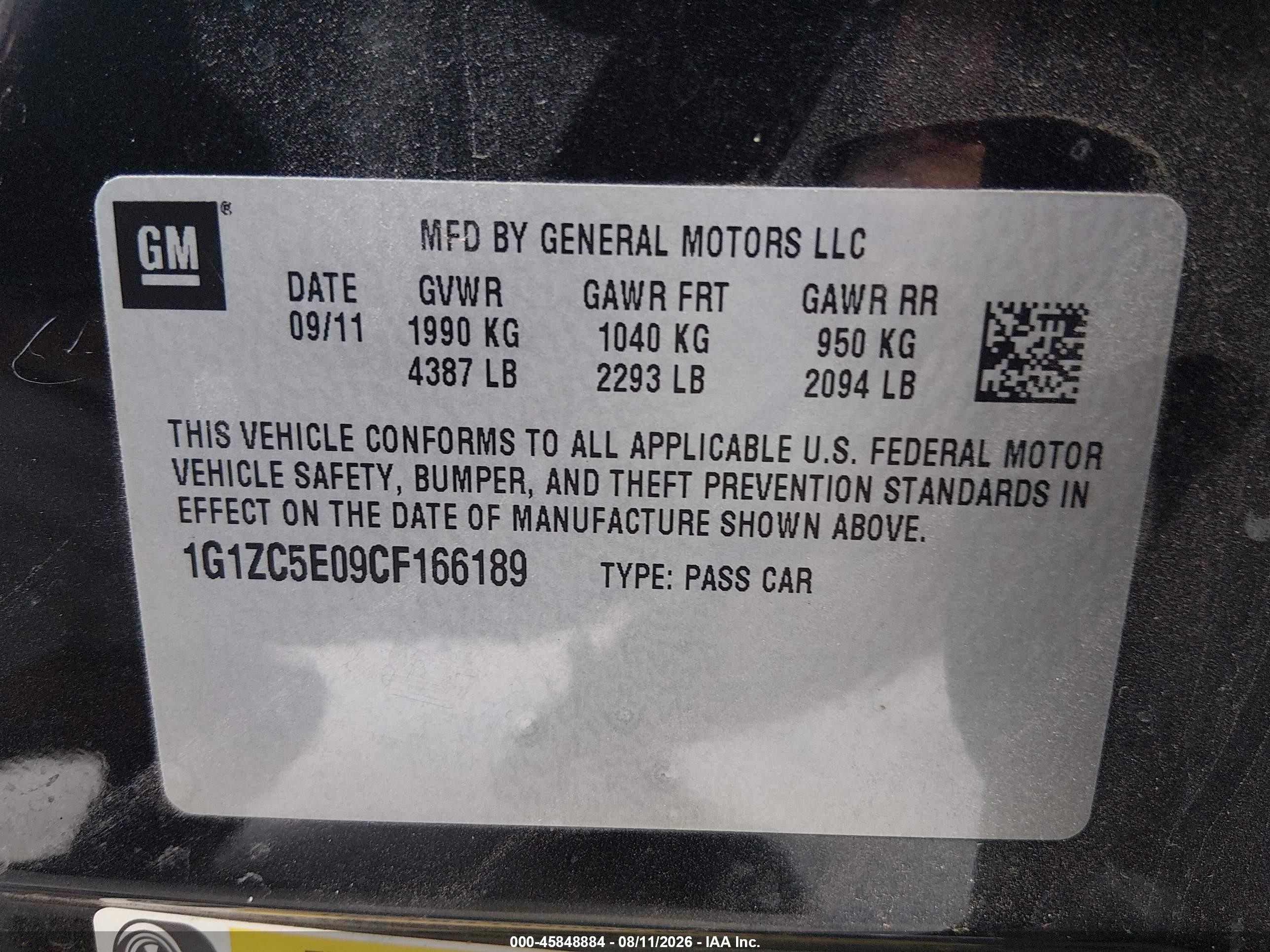 2012 Chevrolet Malibu 1lt Black vin: 1G1ZC5E09CF166189
