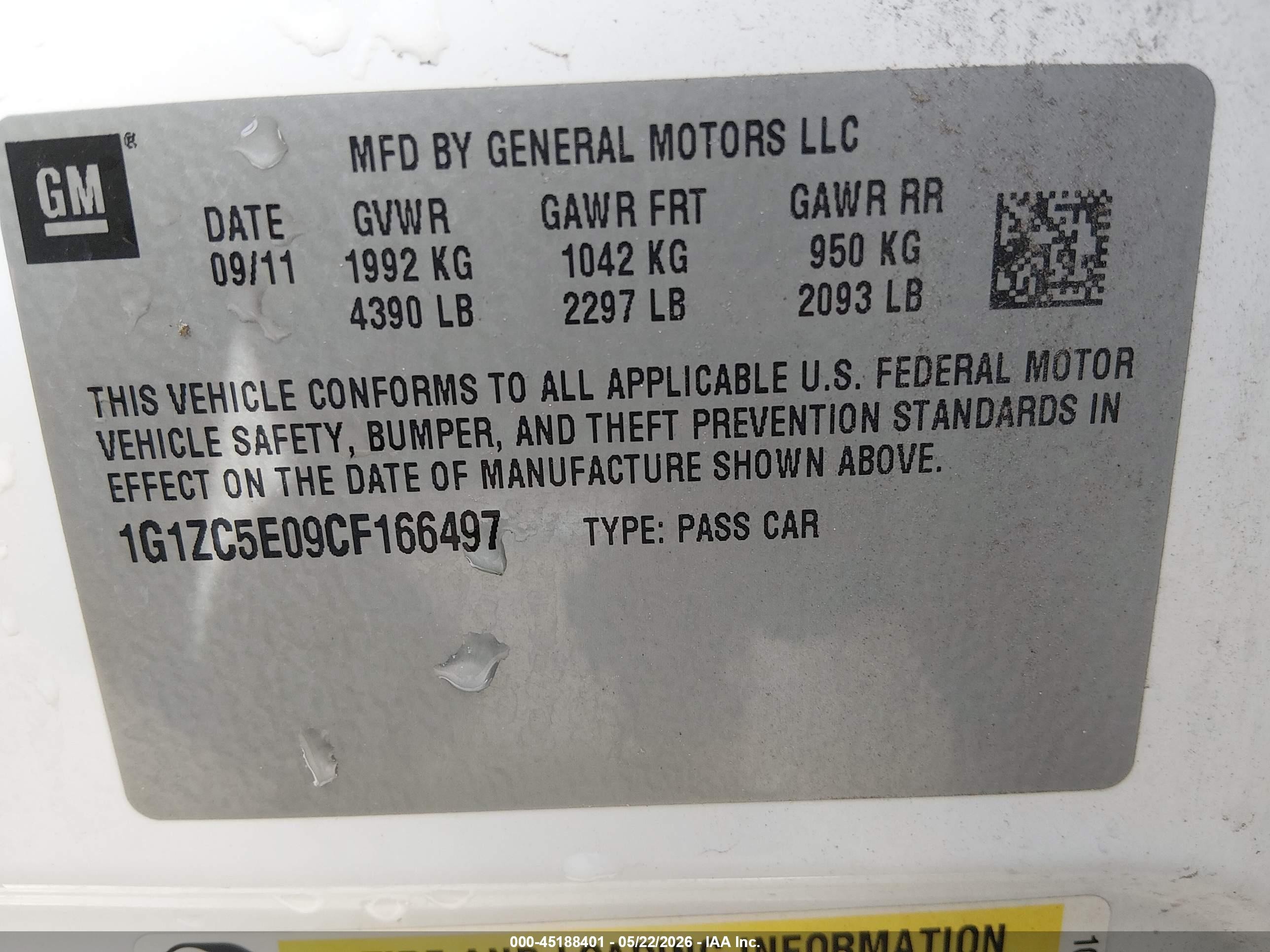 2012 Chevrolet Malibu 1lt White vin: 1G1ZC5E09CF166497