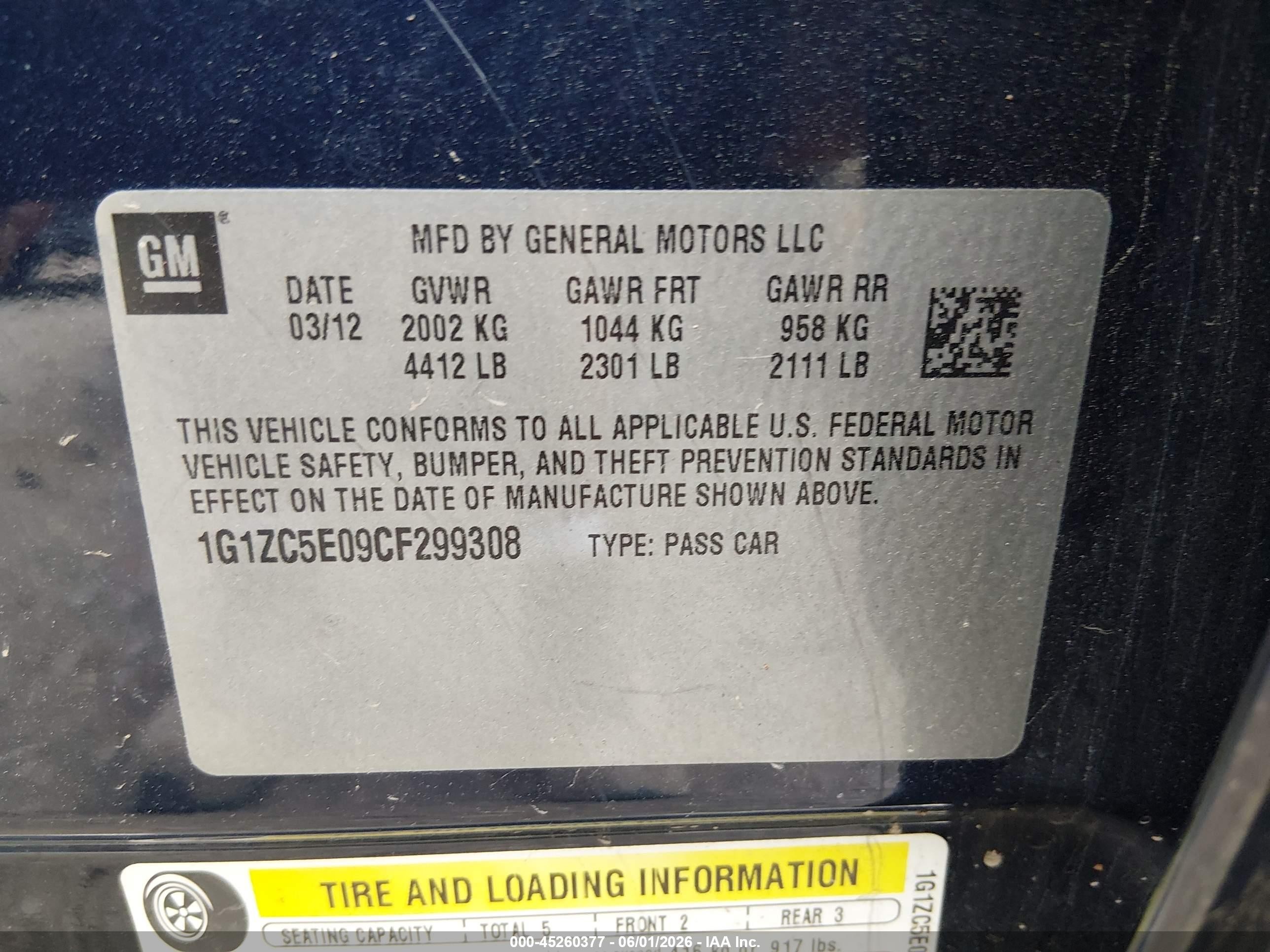 2012 Chevrolet Malibu 1lt Blue vin: 1G1ZC5E09CF299308