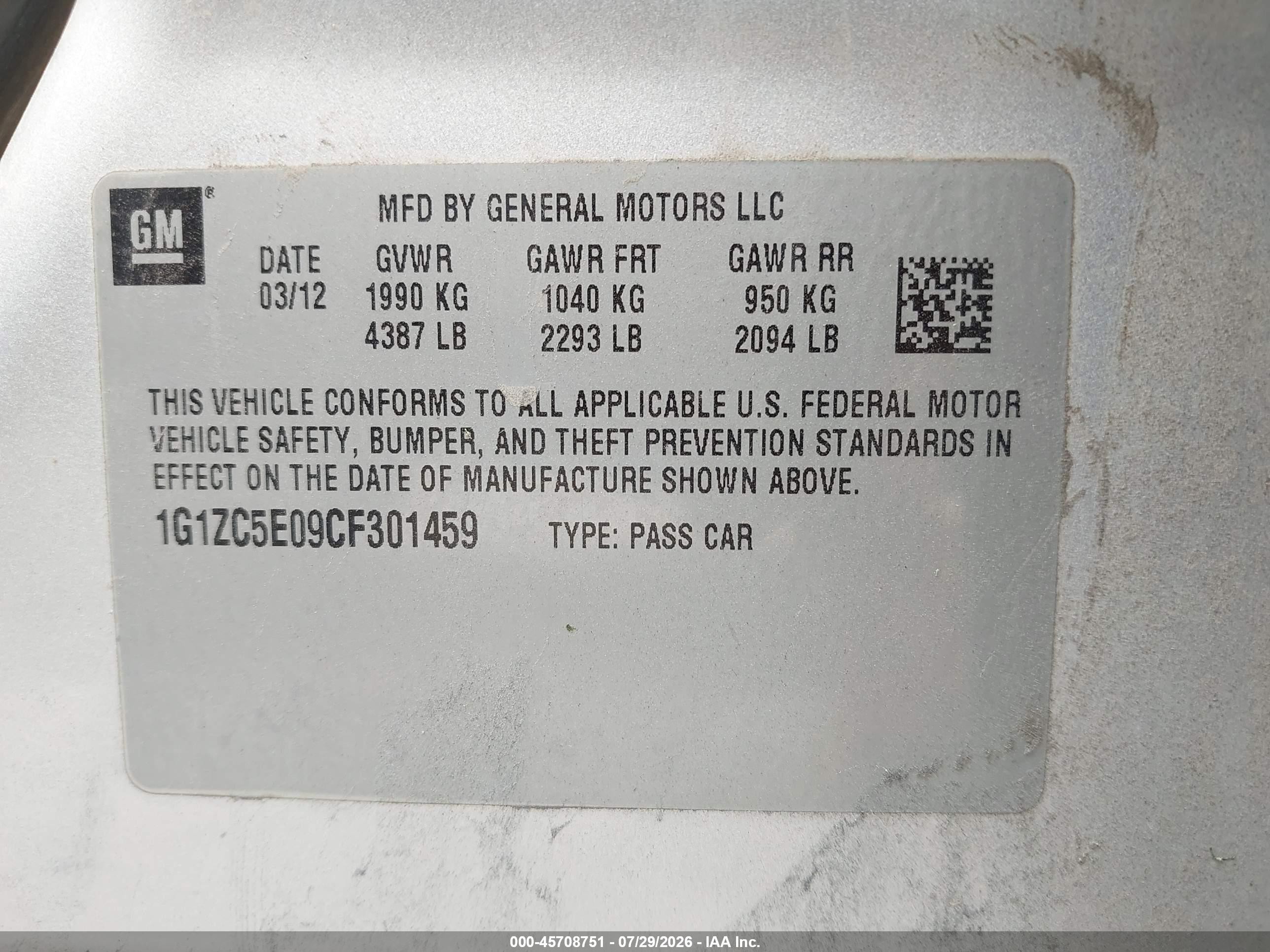 2012 Chevrolet Malibu 1lt Gray vin: 1G1ZC5E09CF301459