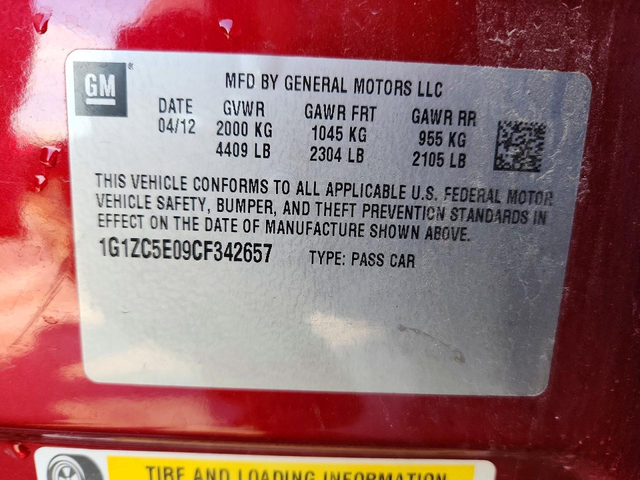 2012 Chevrolet Malibu 1lt Red vin: 1G1ZC5E09CF342657