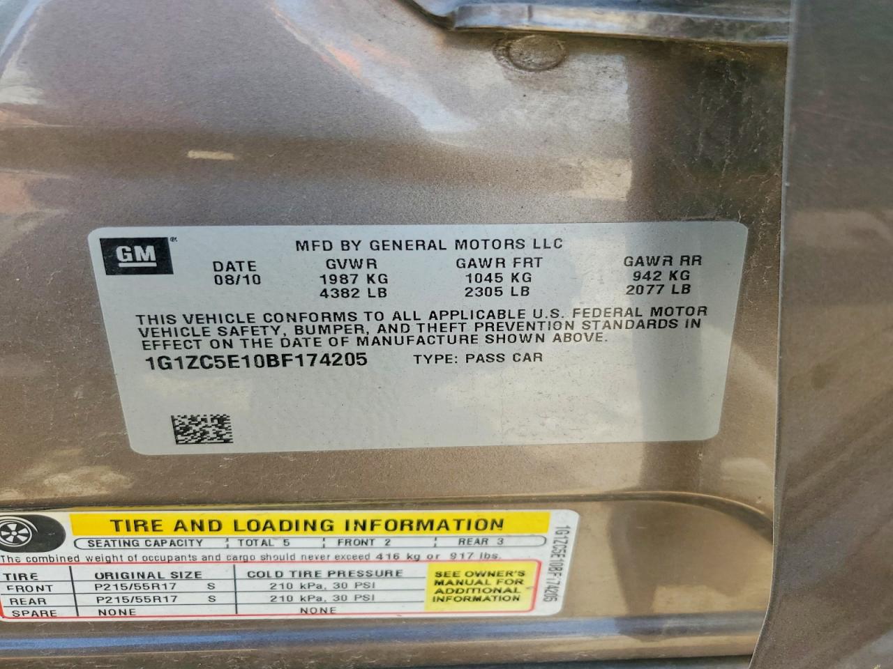 2011 Chevrolet Malibu 1lt Tan vin: 1G1ZC5E10BF174205