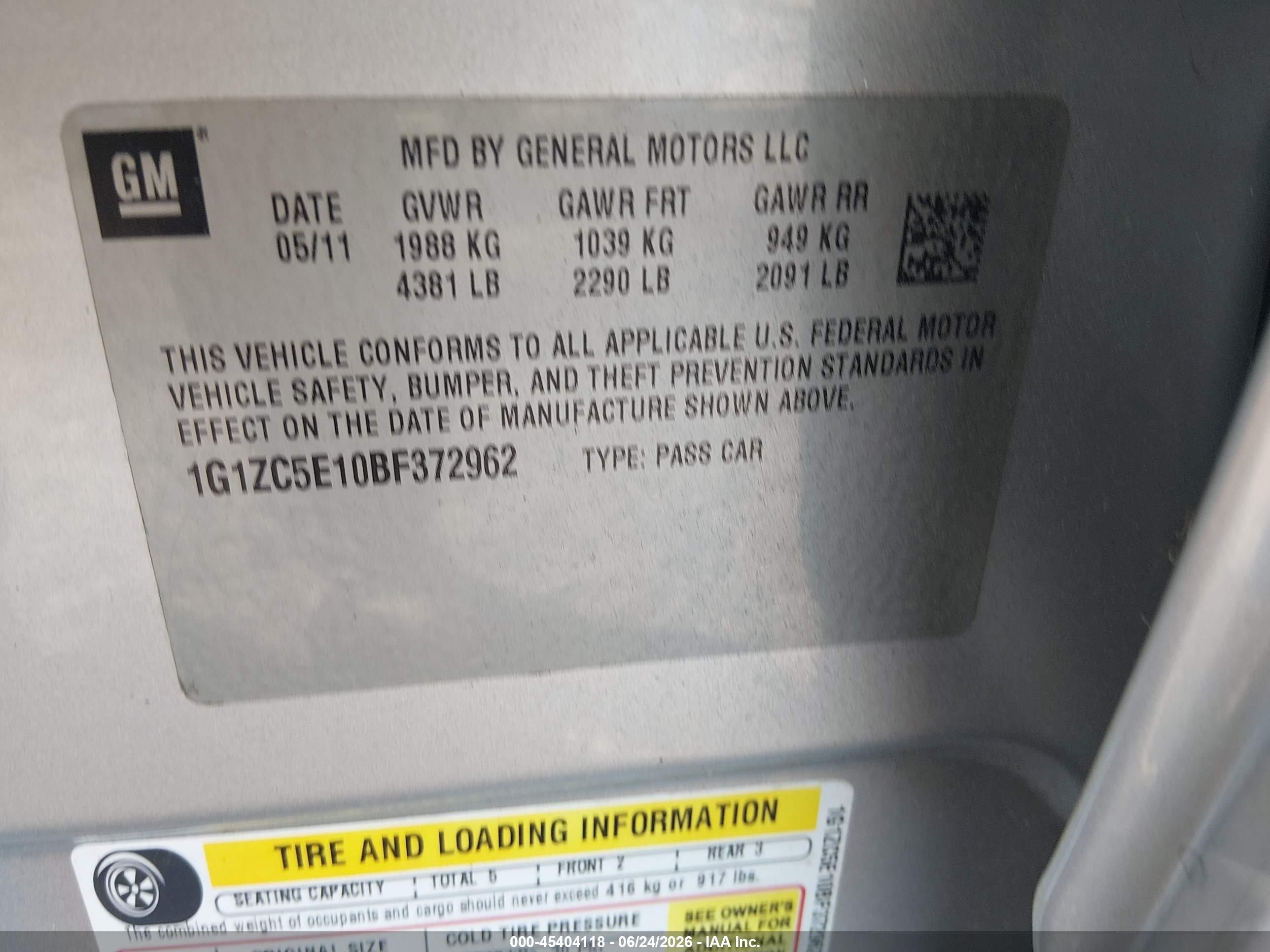2011 Chevrolet Malibu 1lt Серый vin: 1G1ZC5E10BF372962