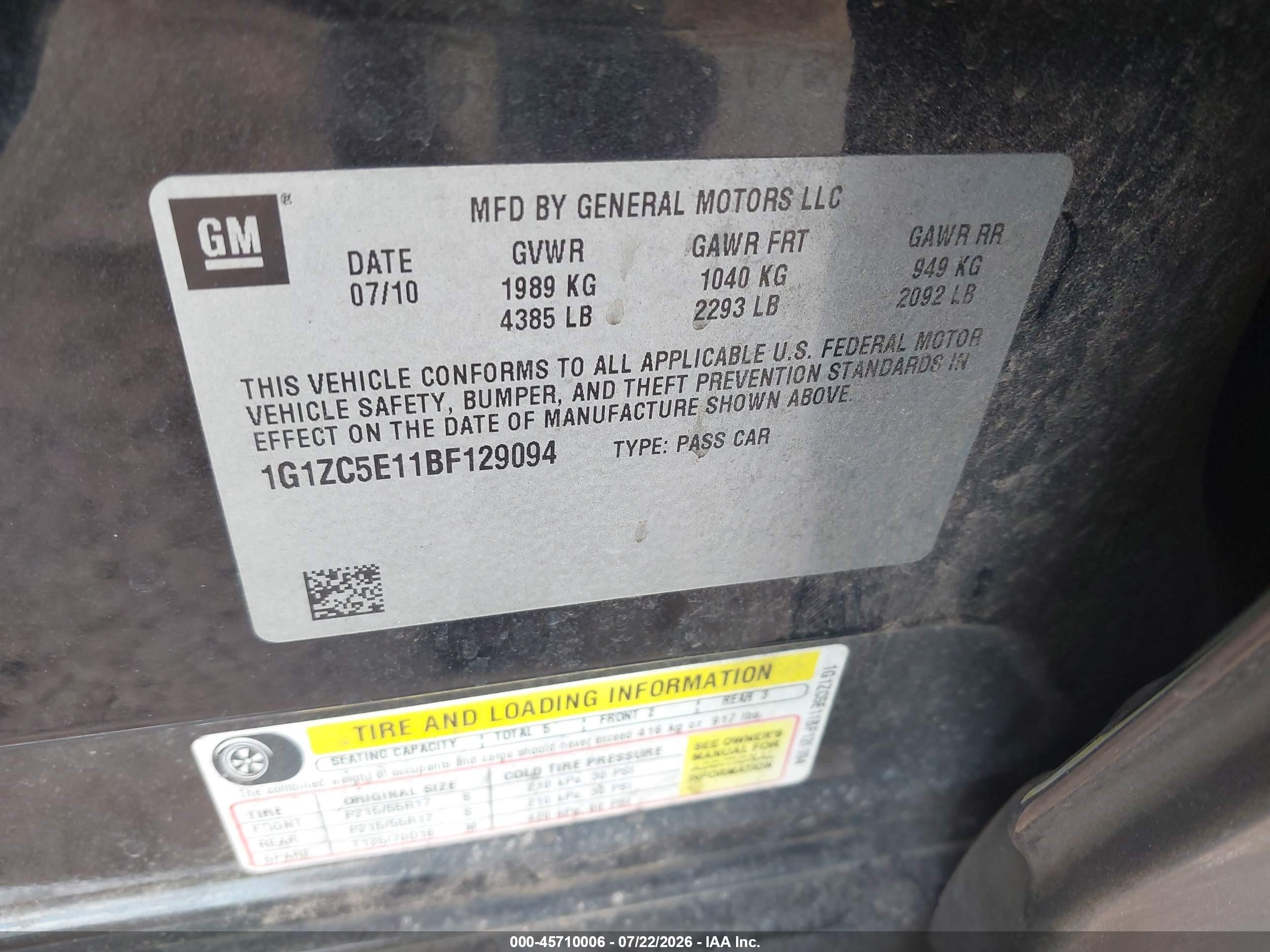 2011 Chevrolet Malibu 1lt Black vin: 1G1ZC5E11BF129094